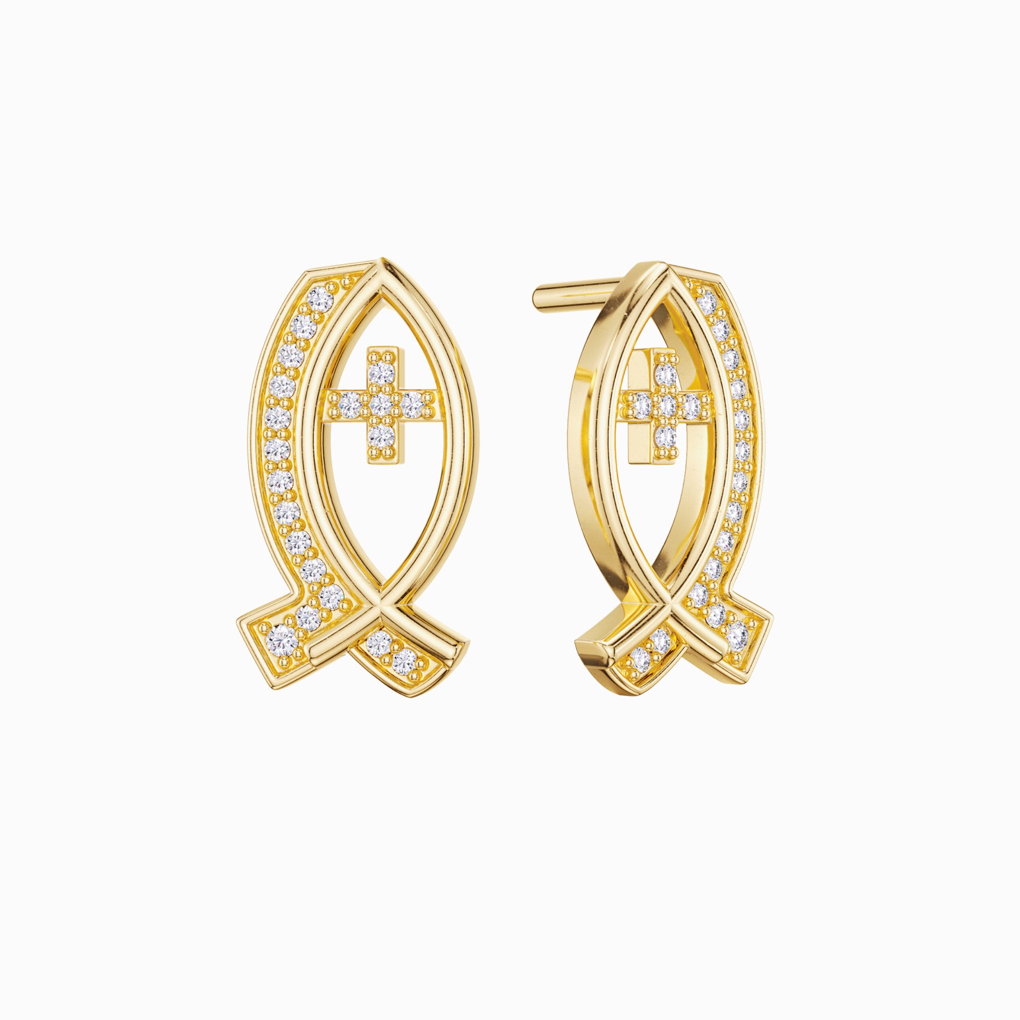 Boucles d'oreilles à tige Ichthys Ancre de la Foi