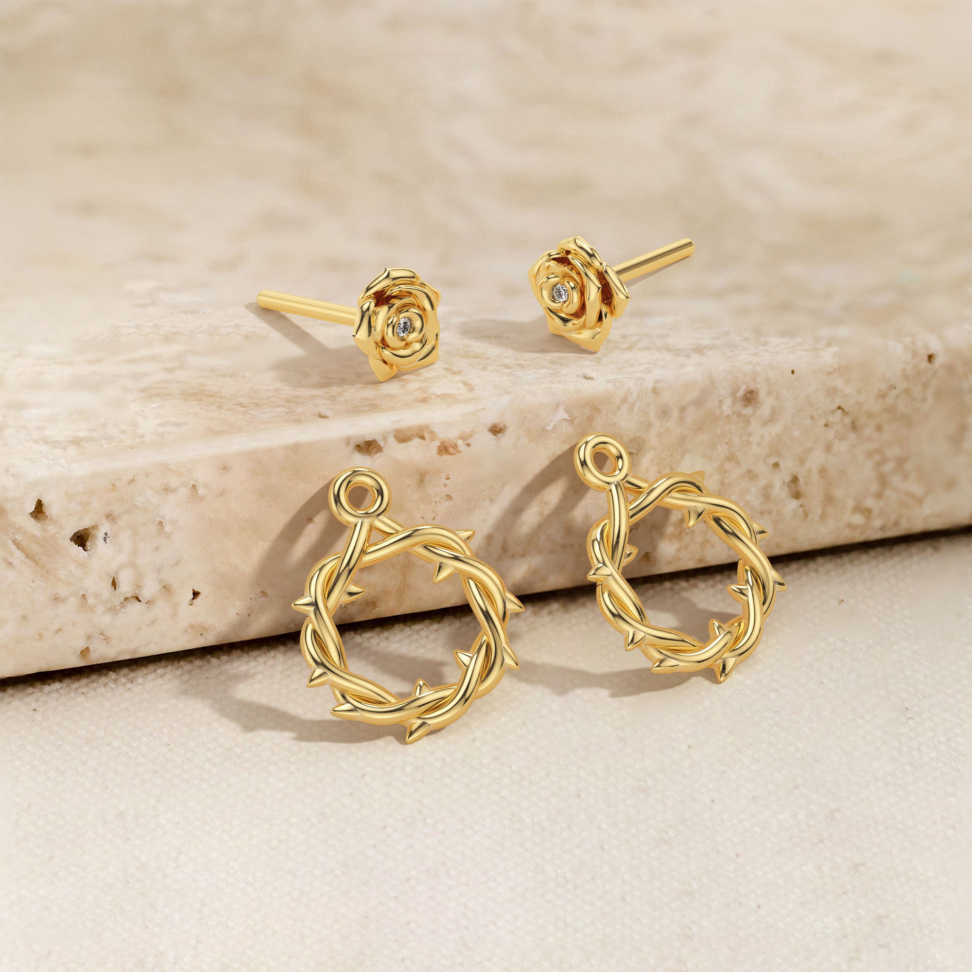 Crown of Thorns Rose Stud Earrings
