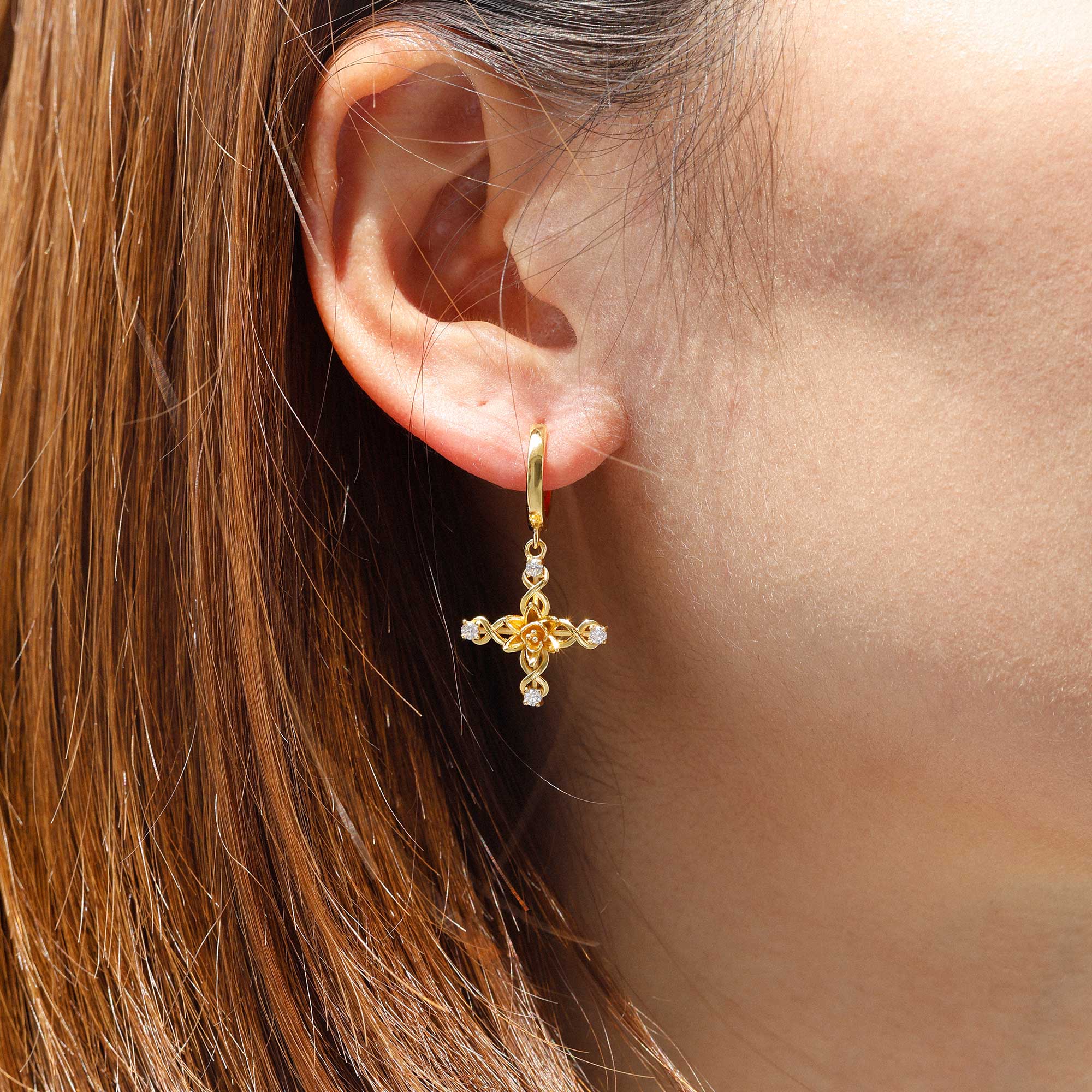 Floral Cross Tulip Hoop Earrings