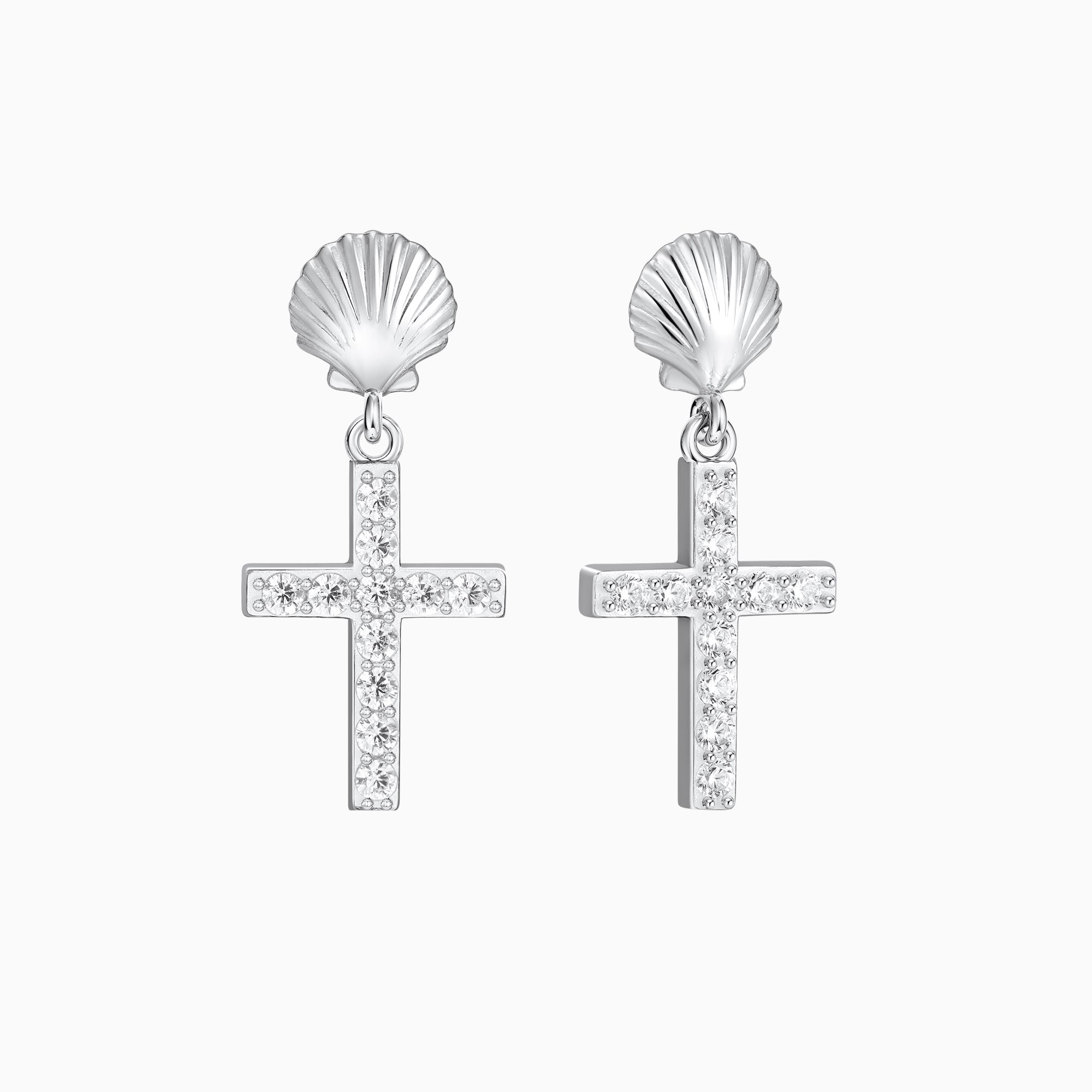 Shell Cross Dangle Earrings