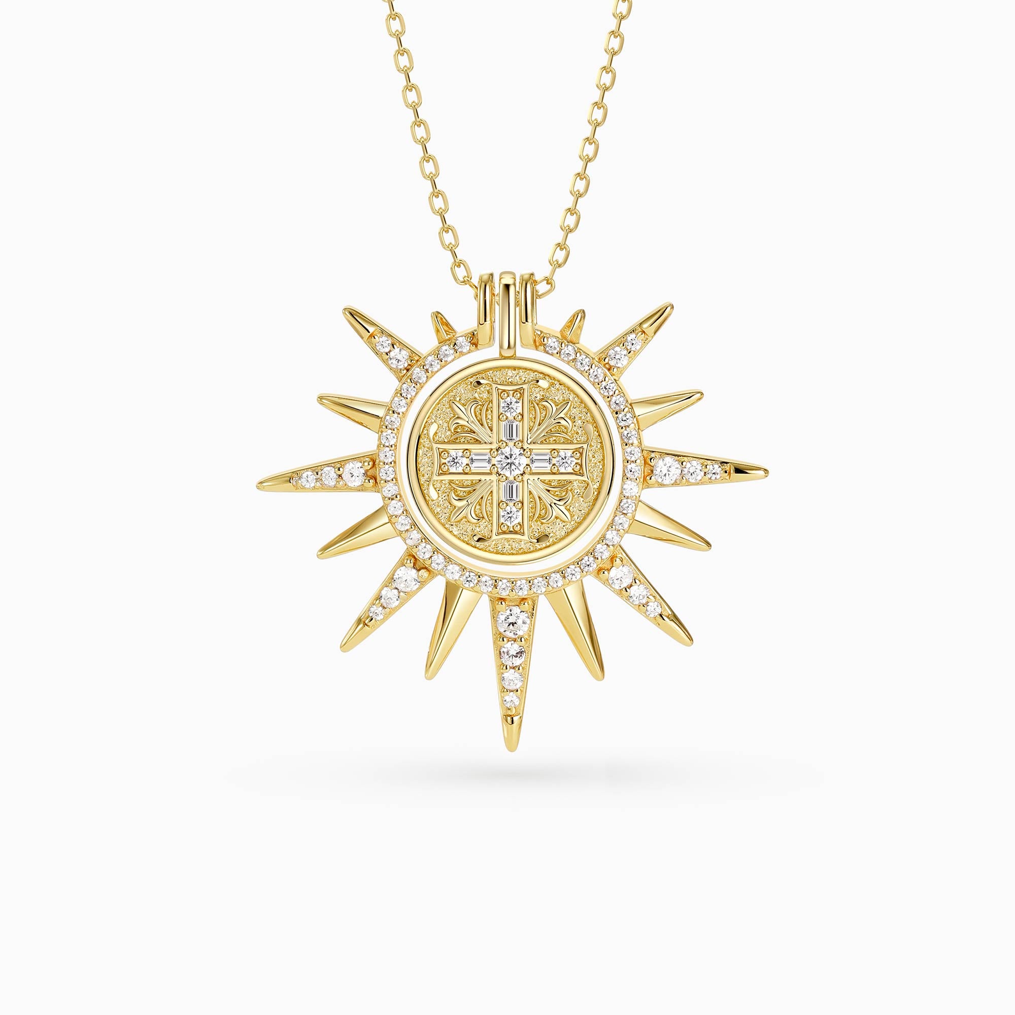 Byzantinische Kreuzmedaillon Sunburst Halskette
