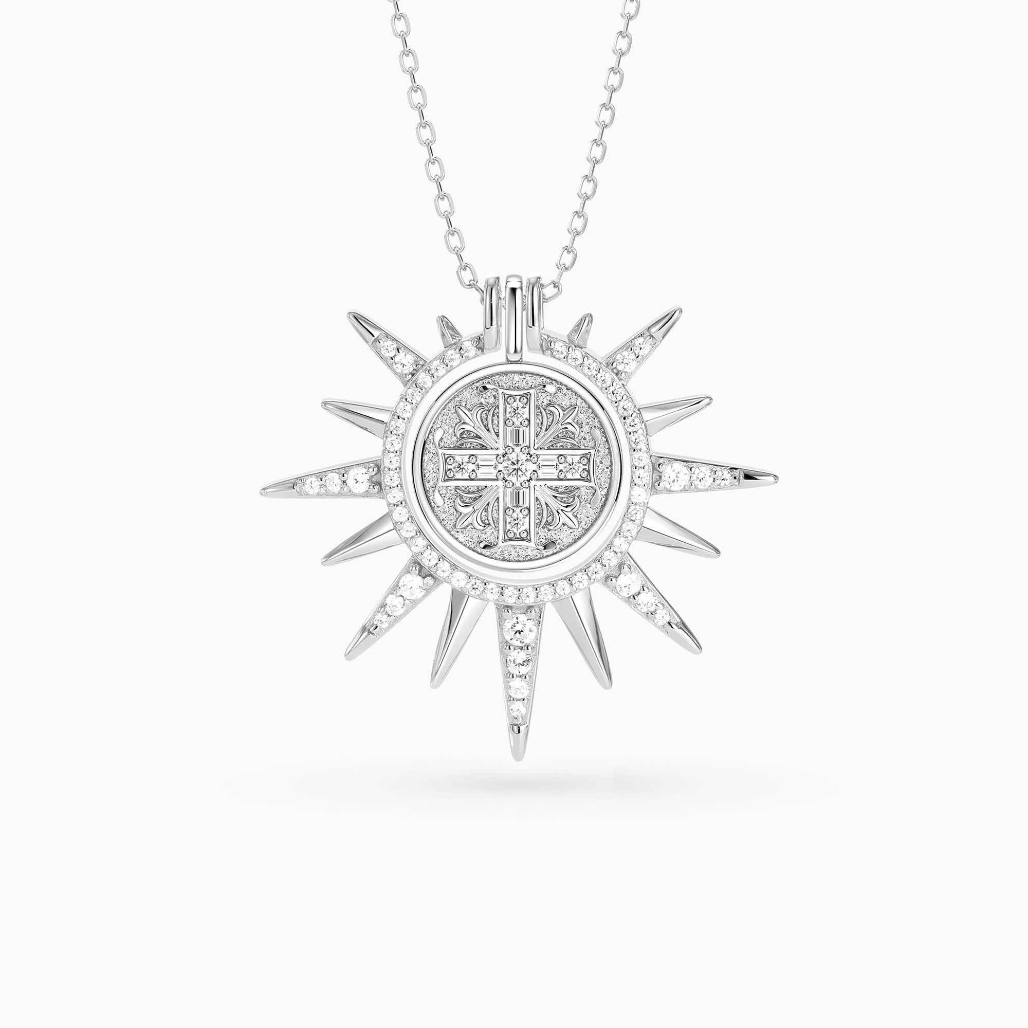 Byzantinische Kreuzmedaillon Sunburst Halskette