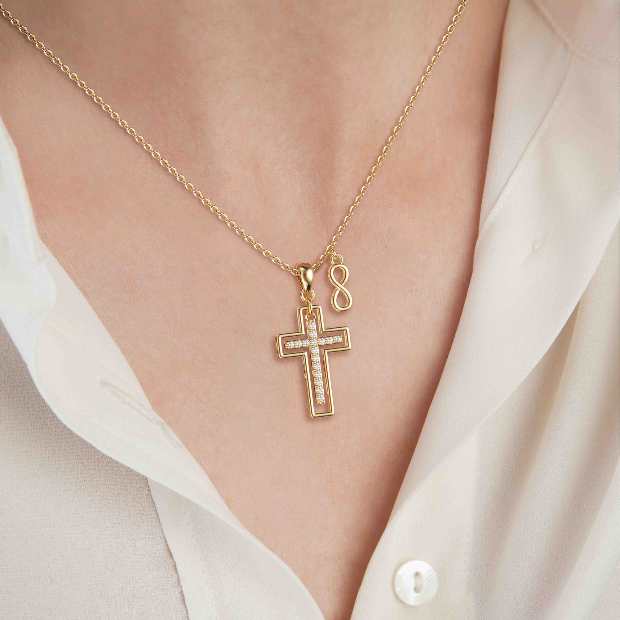Gold Cutout Double Cross Necklace - vanimy