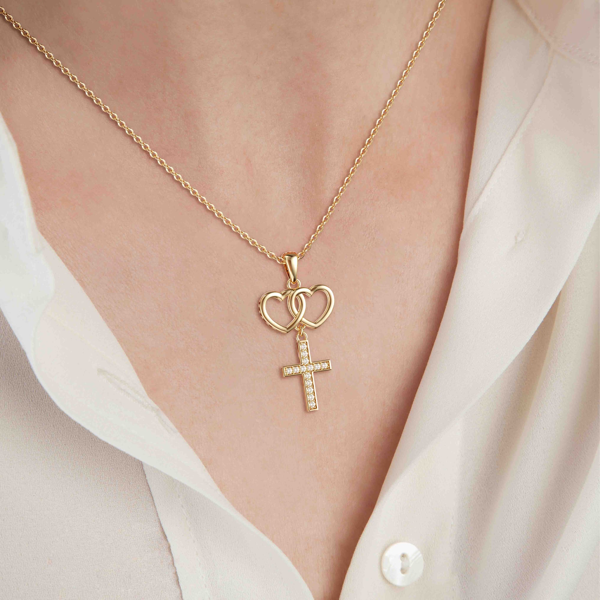 Gold Love And Faith Cross Necklace - vanimy
