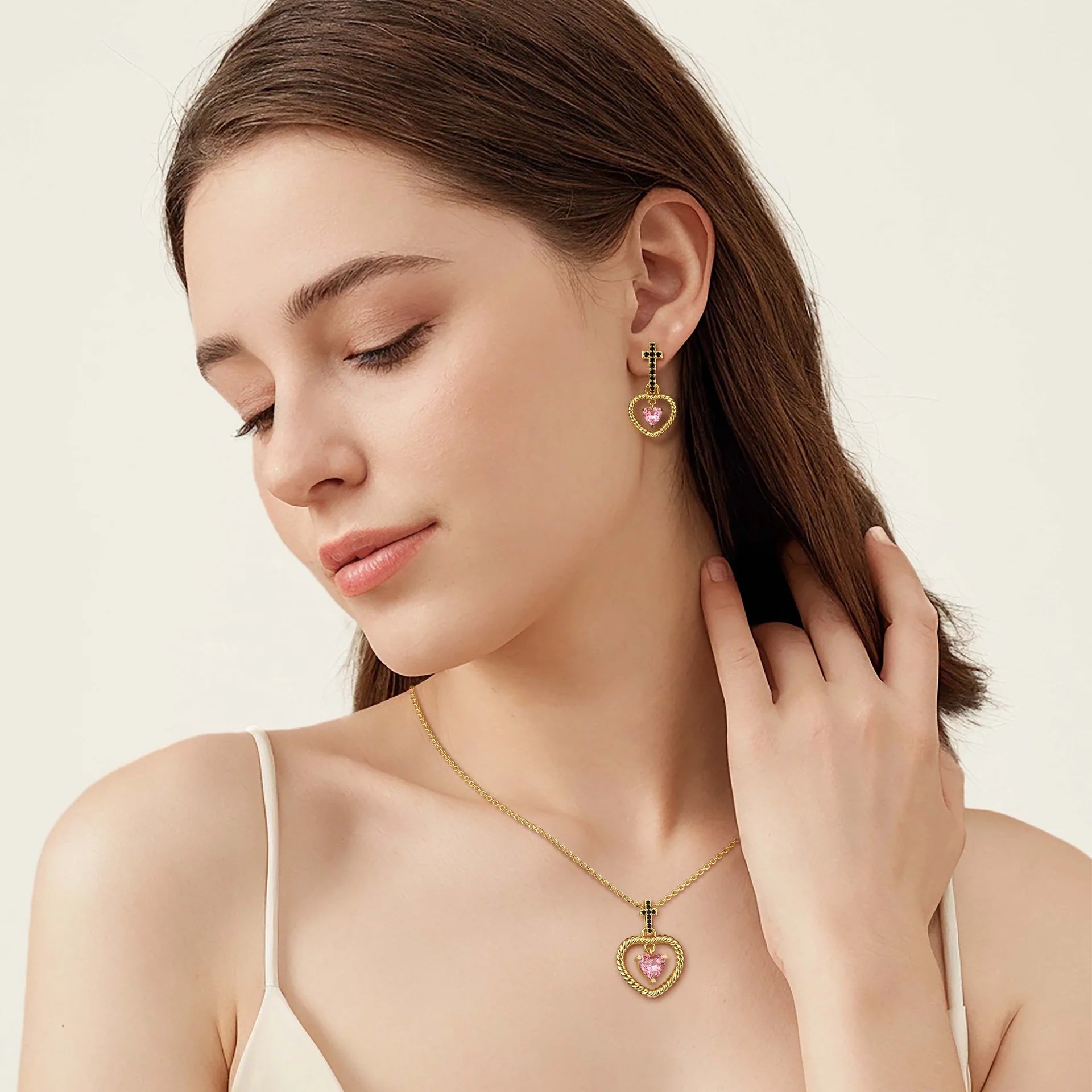 Twisted Heart Cross Pendant Necklace - vanimy