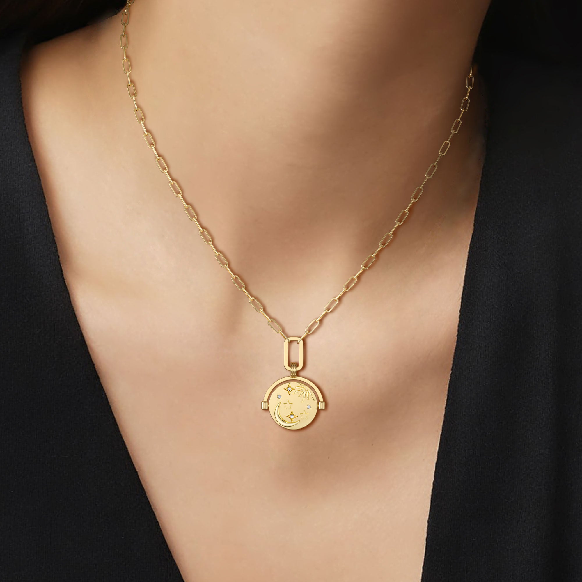 ‘Believe In Your Own Magic’ Celestial Spinning Medallion Amulet Neckla