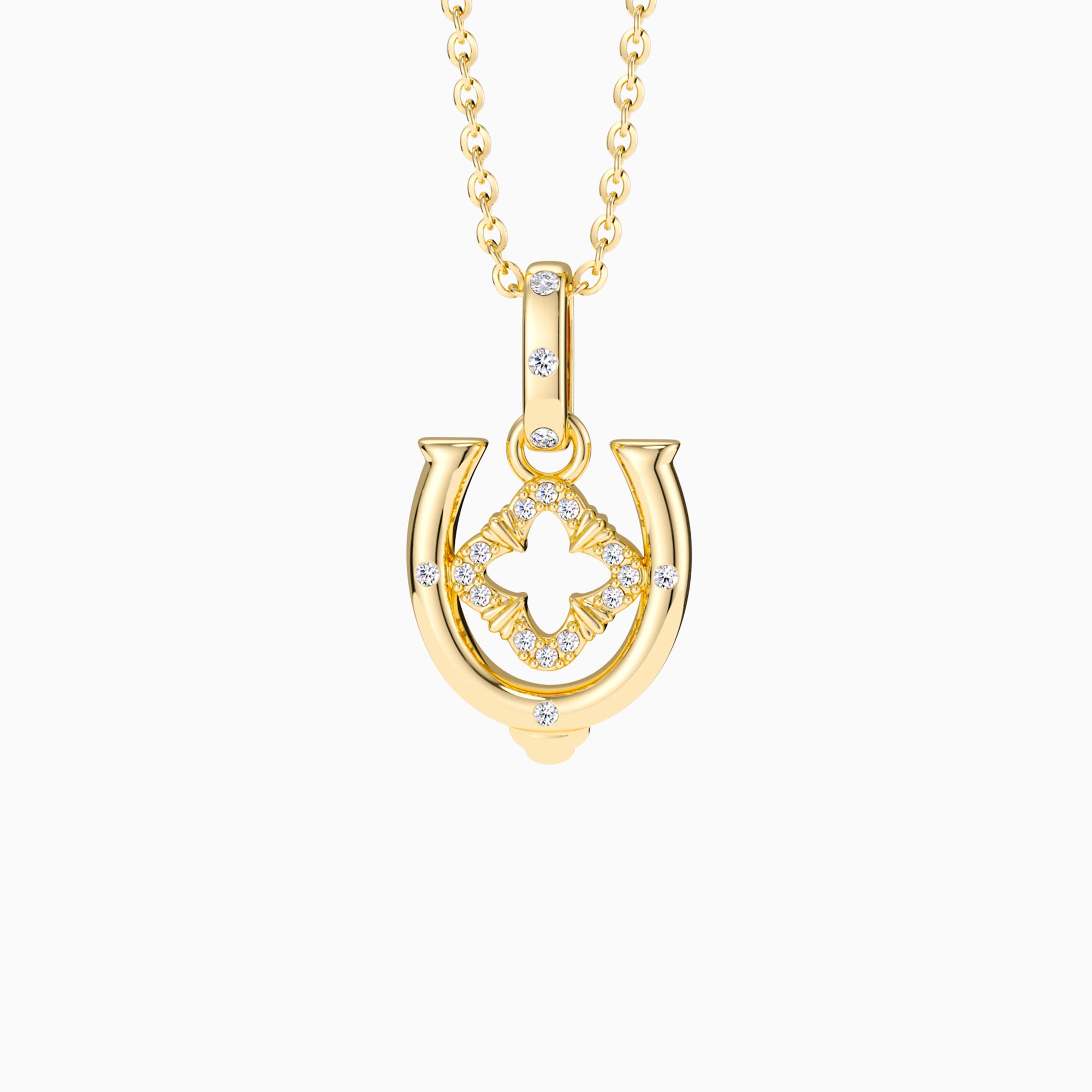 Horseshoe Four Leaf Clover Luck Charm Pendant - vanimy