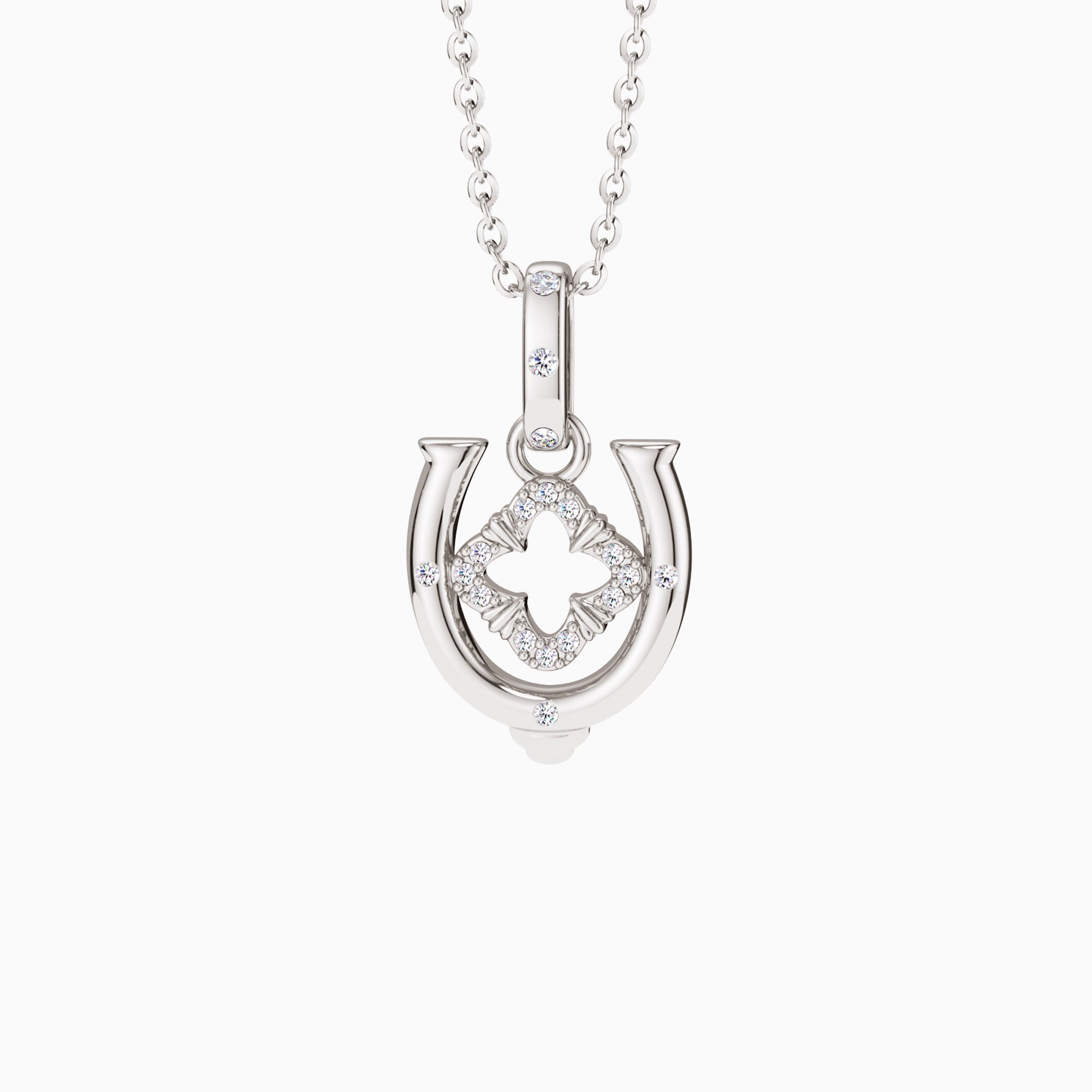 Horseshoe Four Leaf Clover Luck Charm Pendant - vanimy