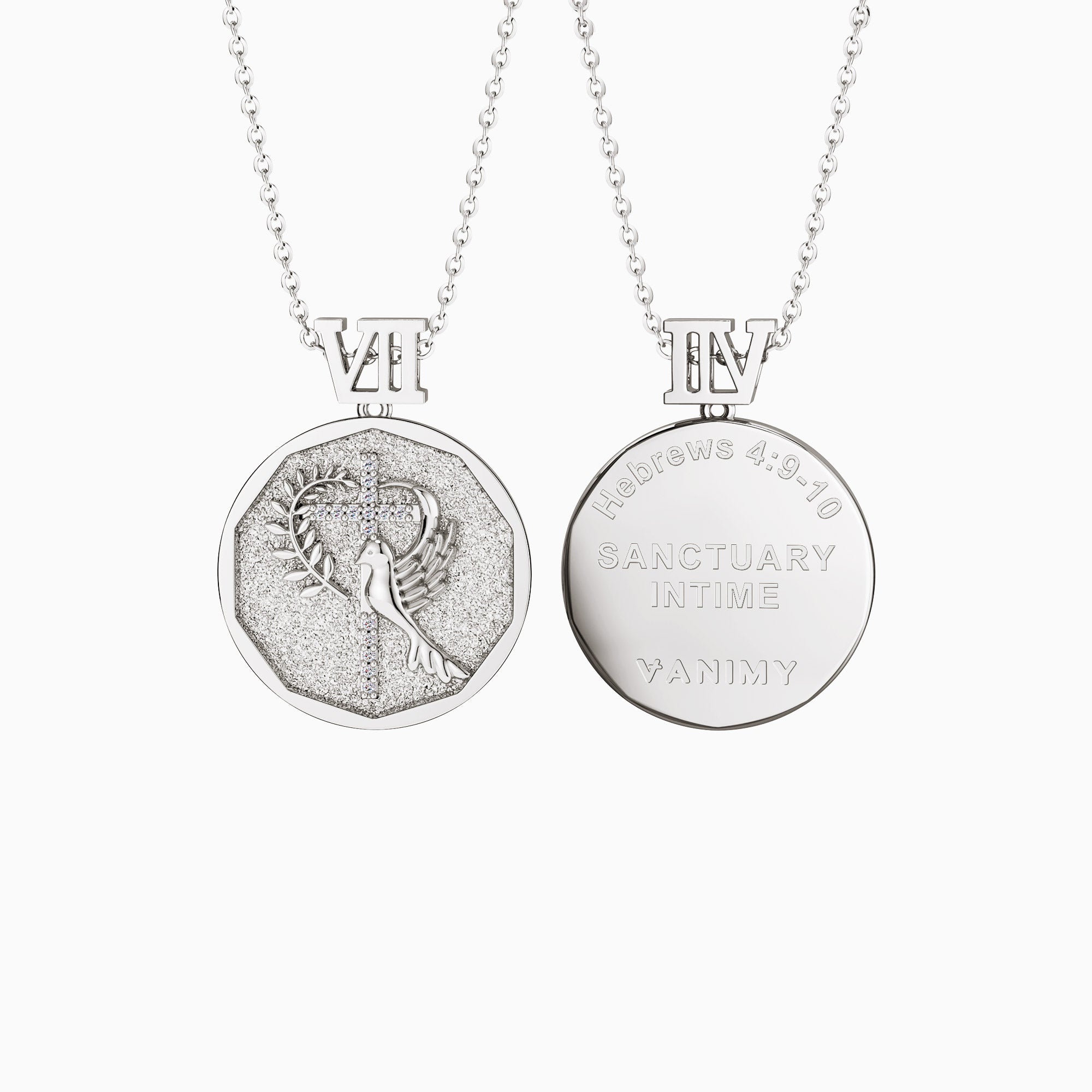 Promised Land Cross Dove of Peace with Olive Branch Coin Medallion Necklace - vanimy