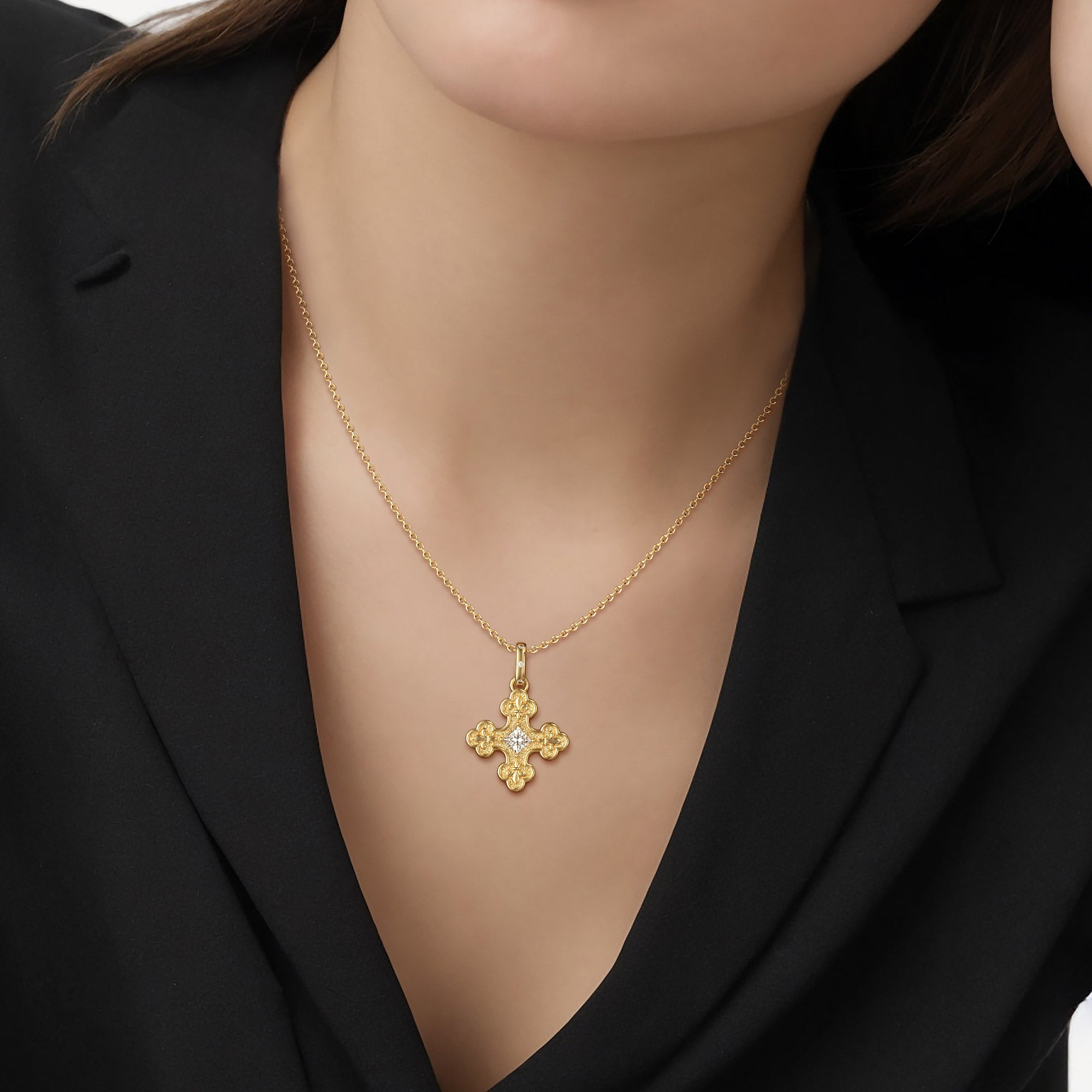 Byzantine Fleur De Lis Cross Pendant Necklace - vanimy