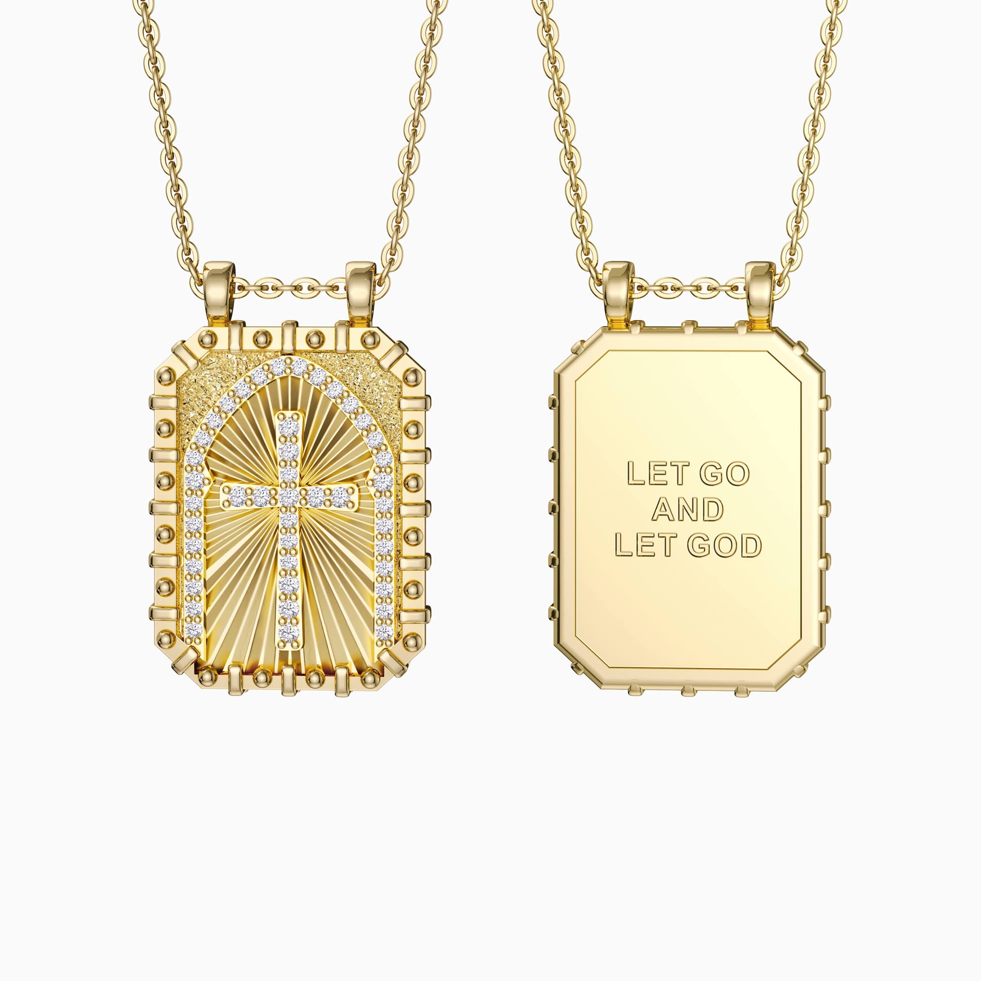 Let Go And Let God Cross Medallion Pendant Engraved Necklace - vanimy