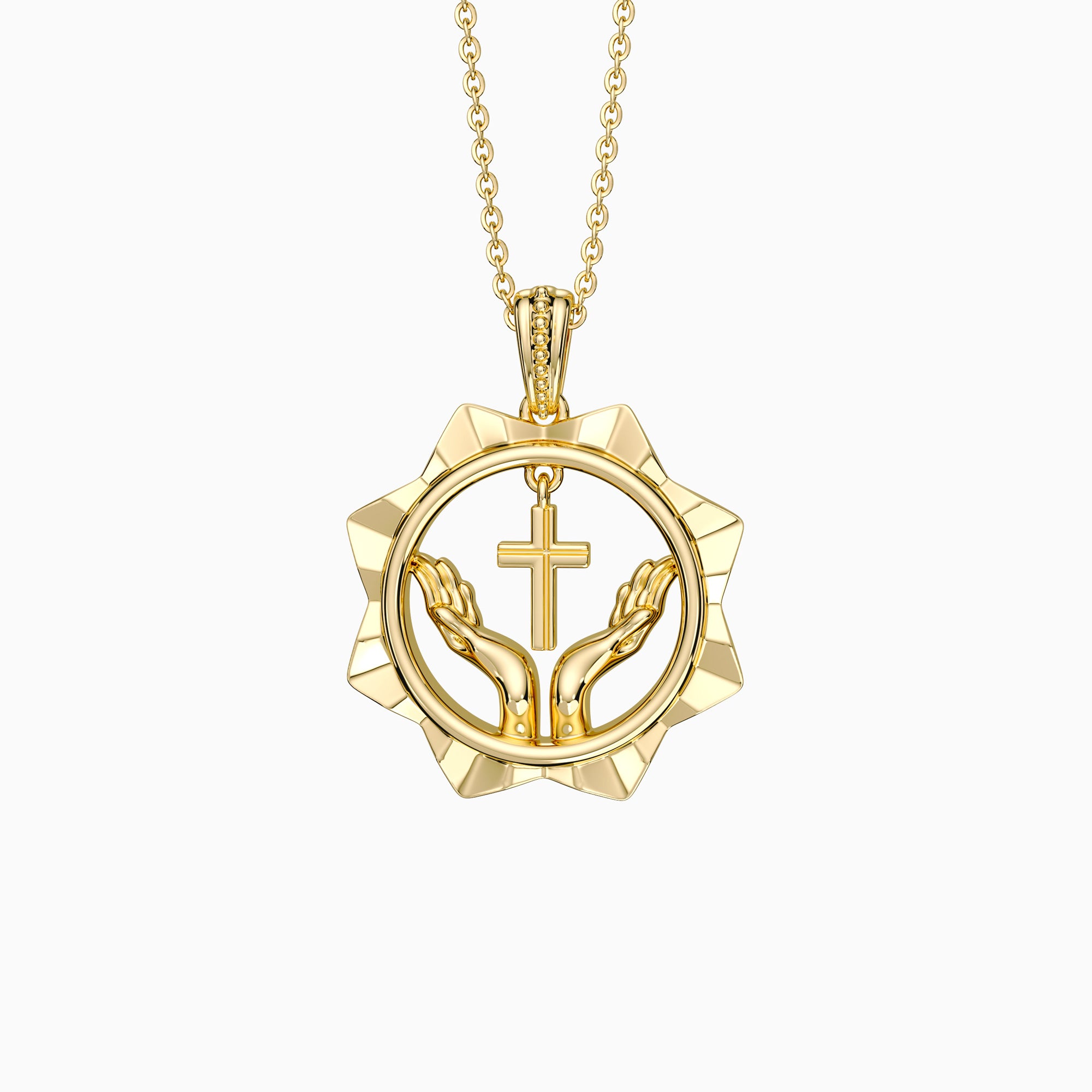 Divine Radiance Praying Hands Cross Pendant Necklace - vanimy
