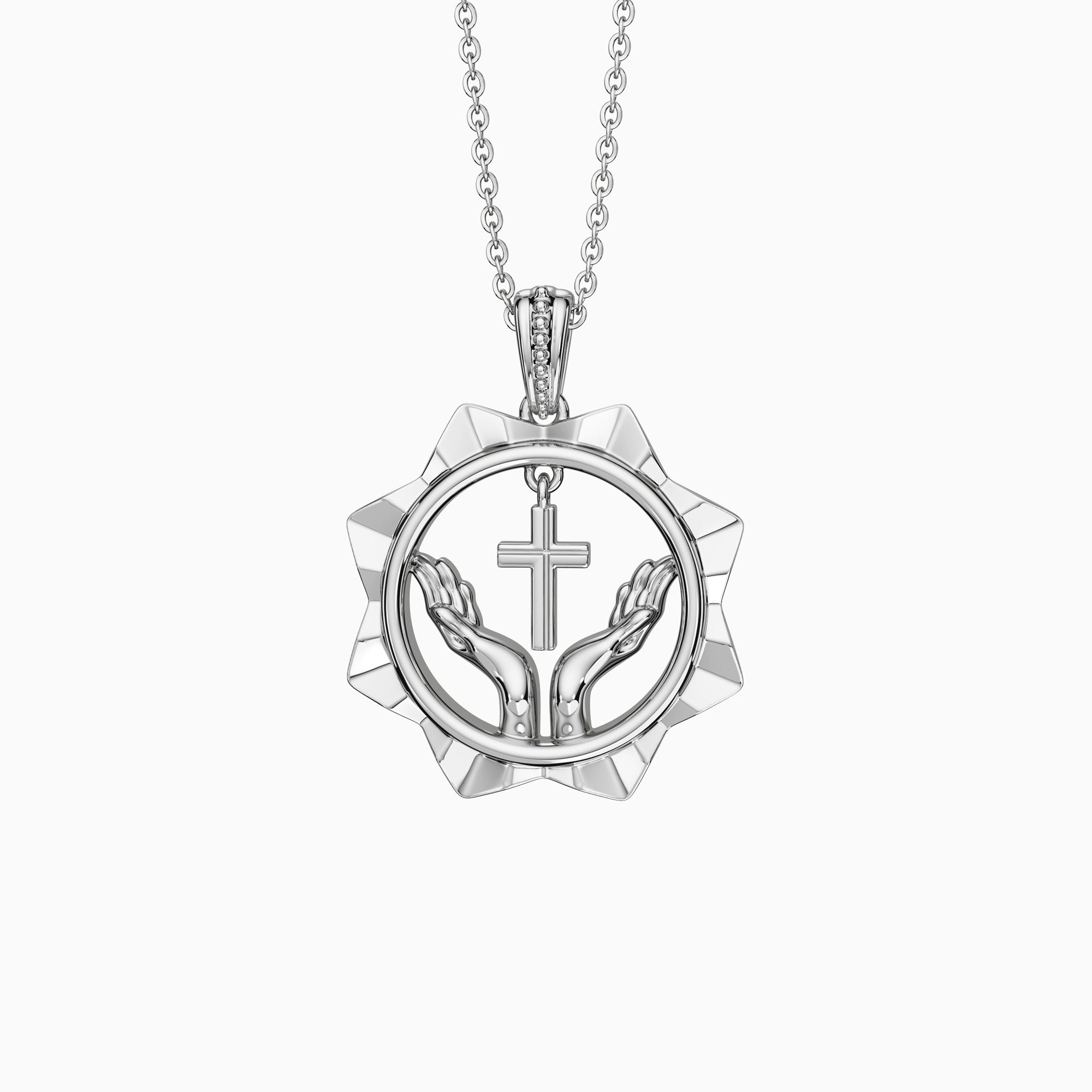 Divine Radiance Praying Hands Cross Pendant Necklace - vanimy