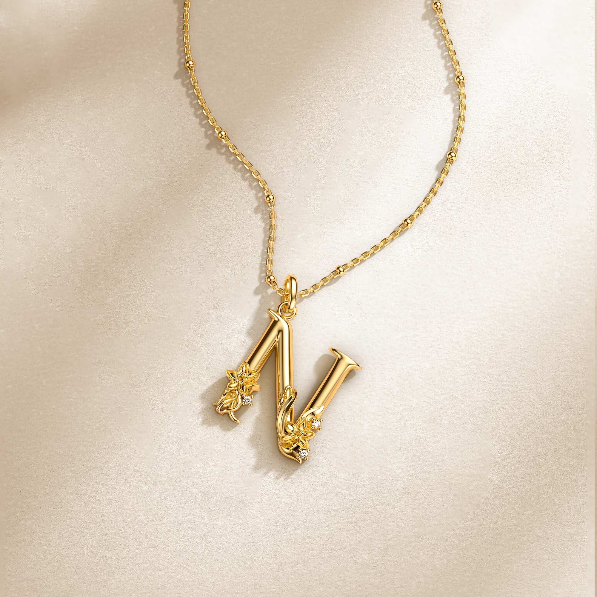 Narcissus Flower Blossom Letter N Pendant - vanimy
