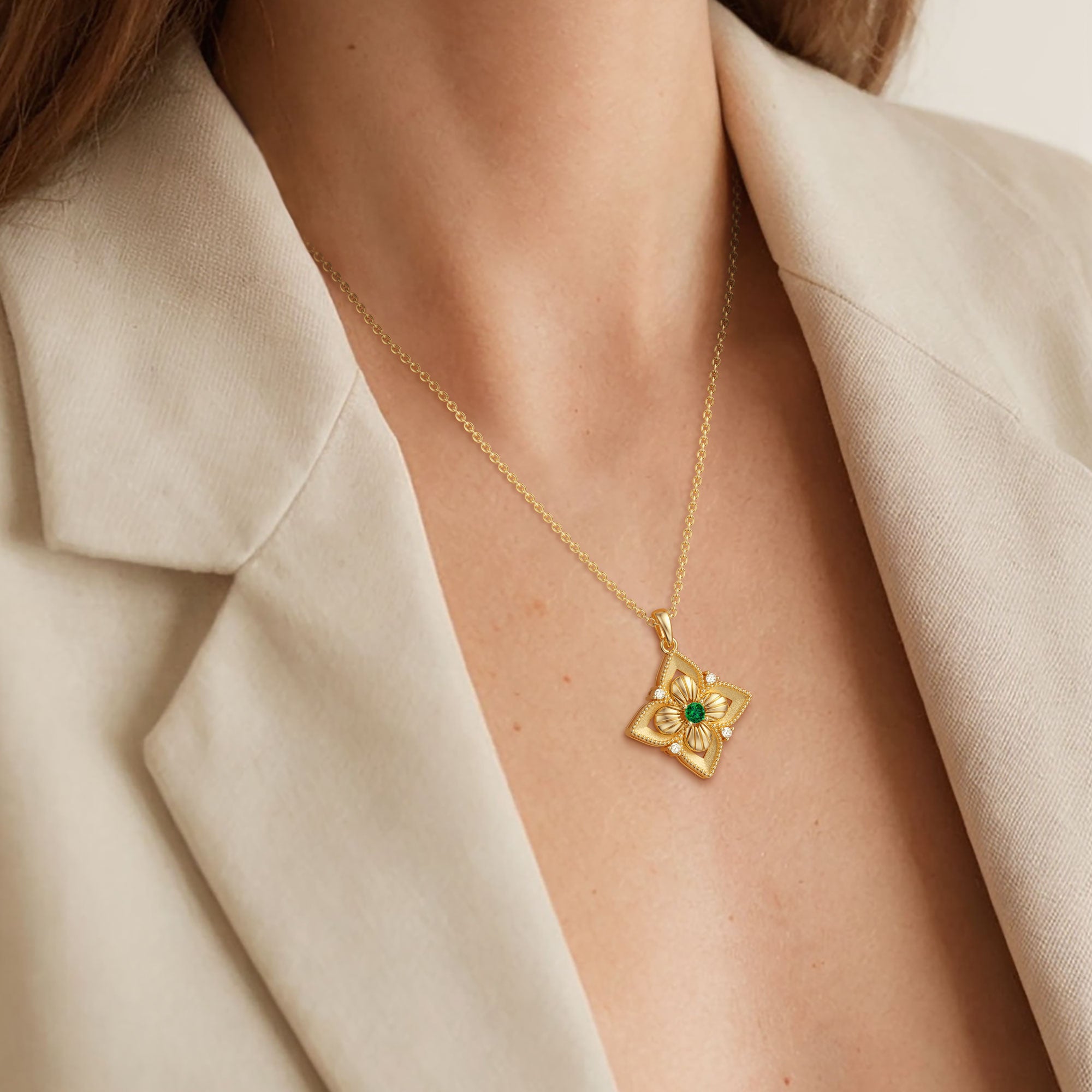 Lucky Radiance Clover Charm Milgrain Pendant Necklace - vanimy