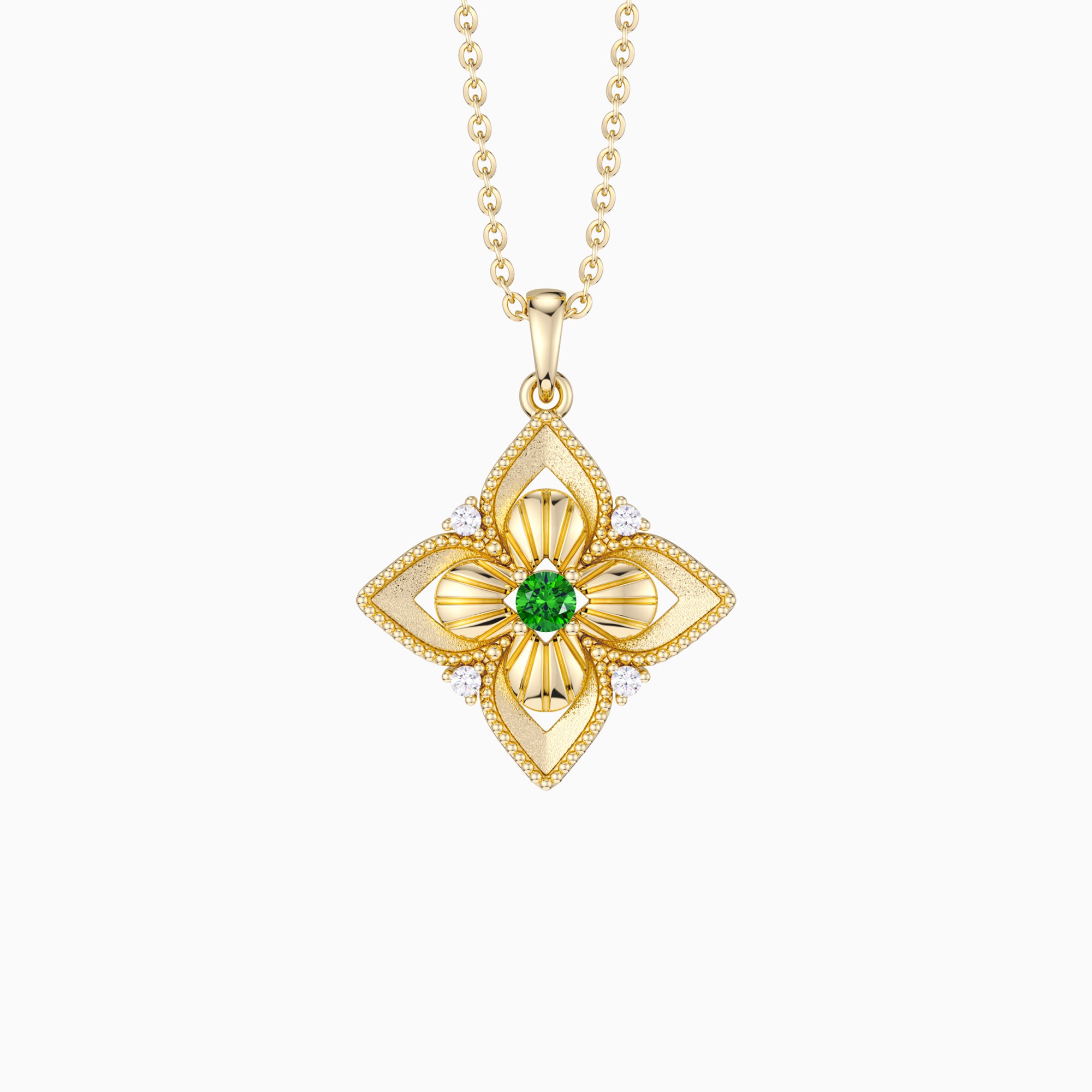 Lucky Radiance Clover Charm Milgrain Pendant Necklace - vanimy
