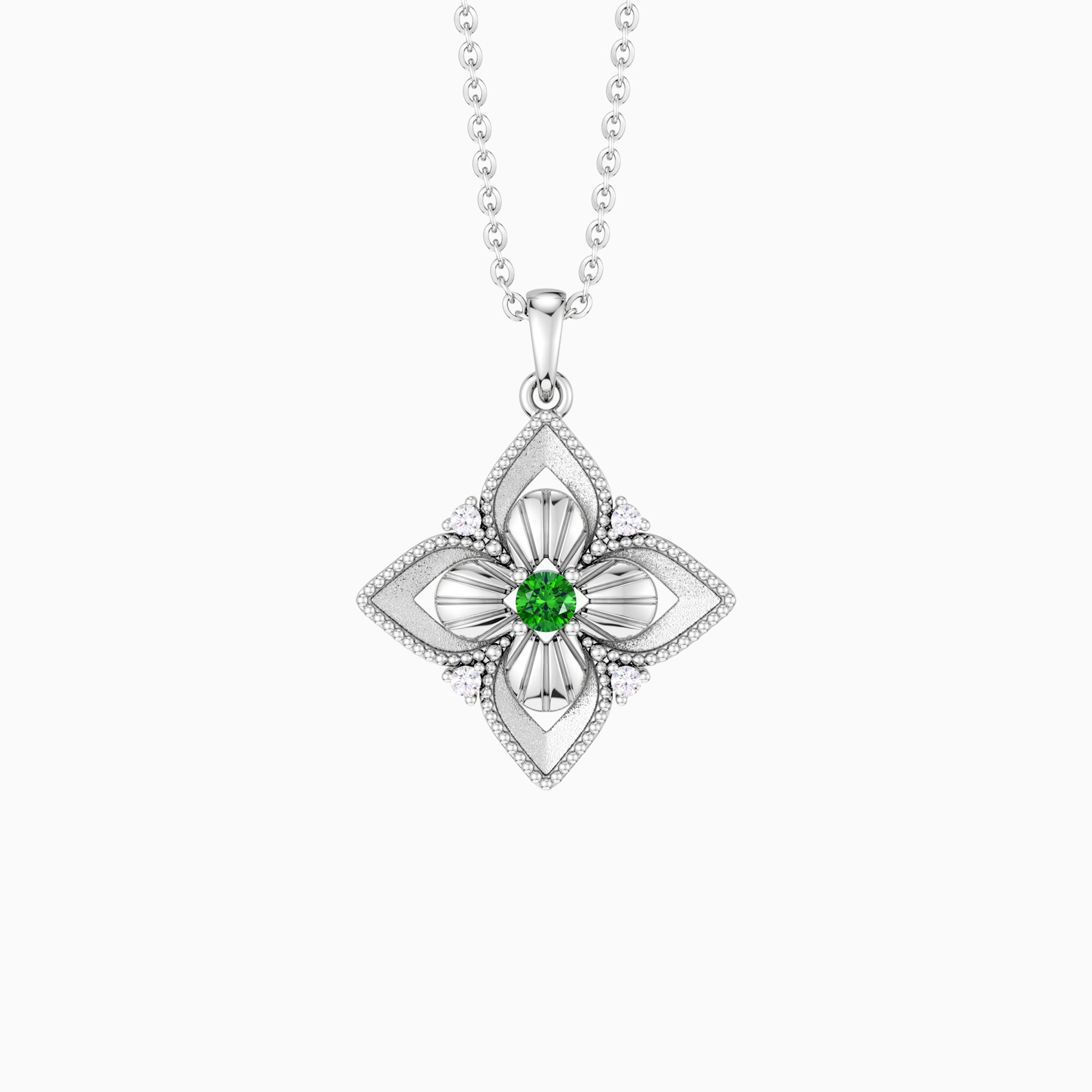 Lucky Radiance Clover Charm Milgrain Pendant Necklace - vanimy