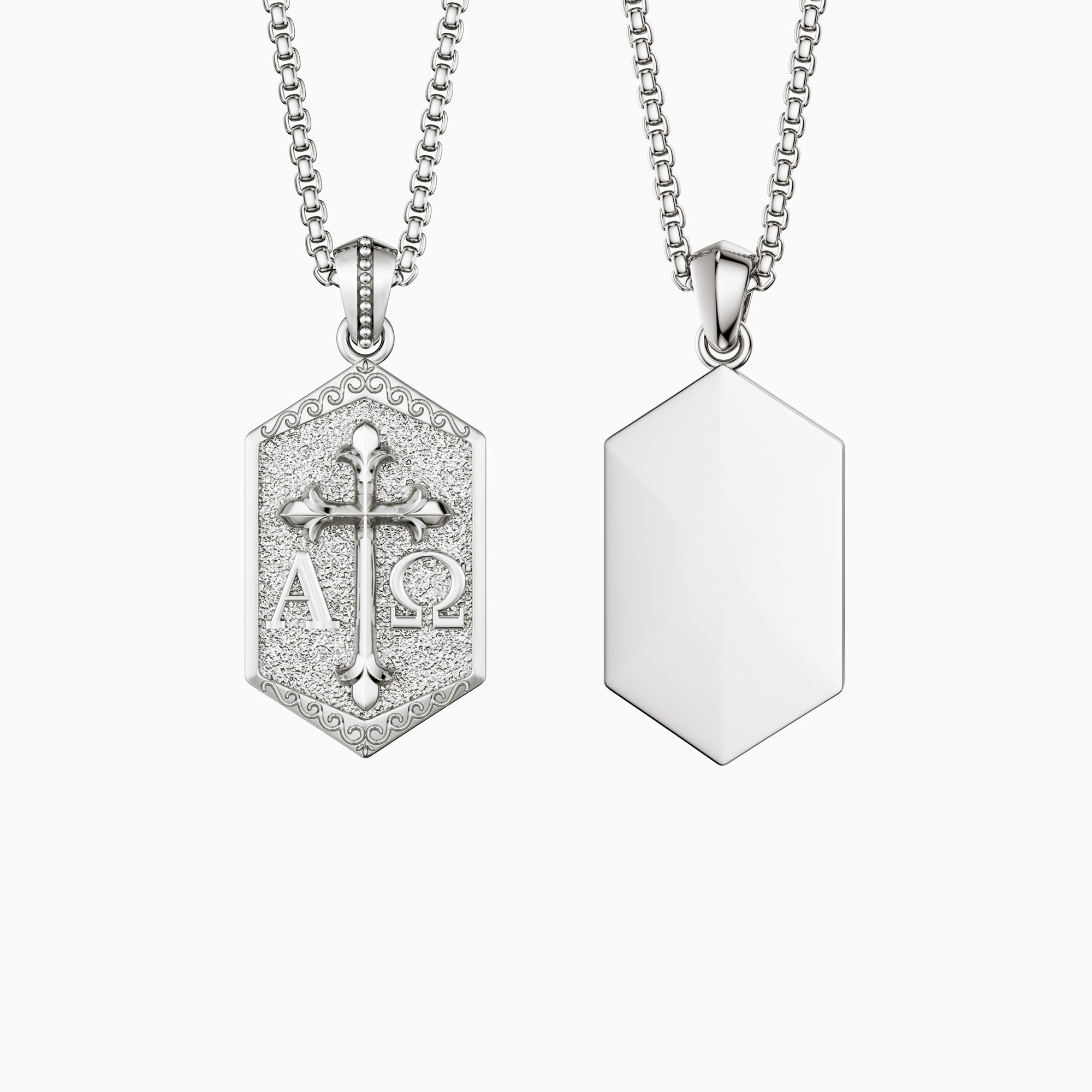 Hexagonal Alpha Omega Cross Medallion Necklace - vanimy