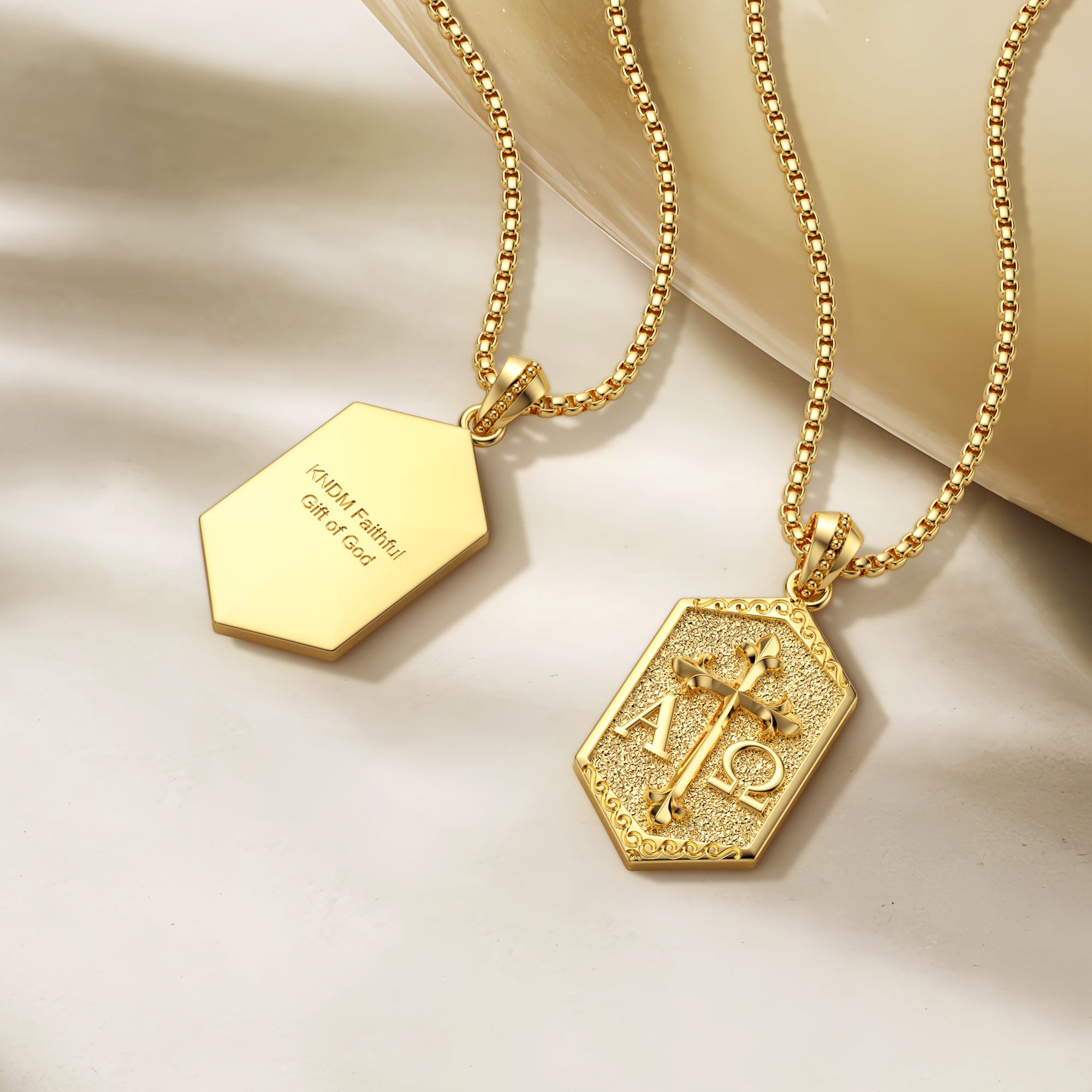Personalized Hexagonal Alpha Omega Cross Medallion Necklace - vanimy