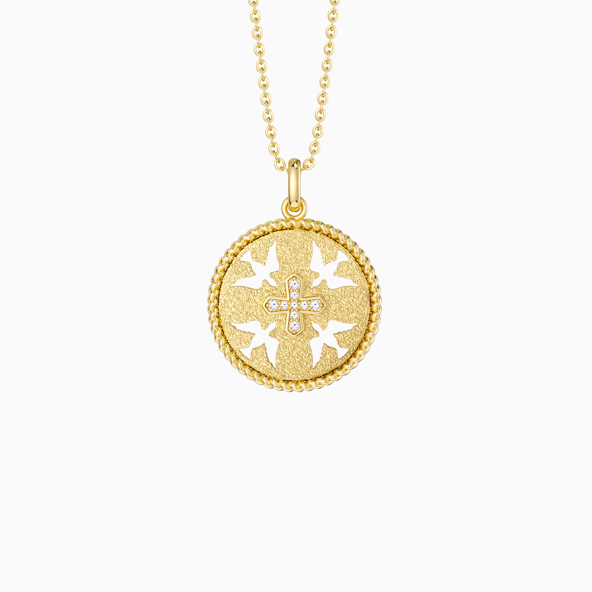 Boundless Love Cut-Out Doves Cross Medallion Necklace - vanimy