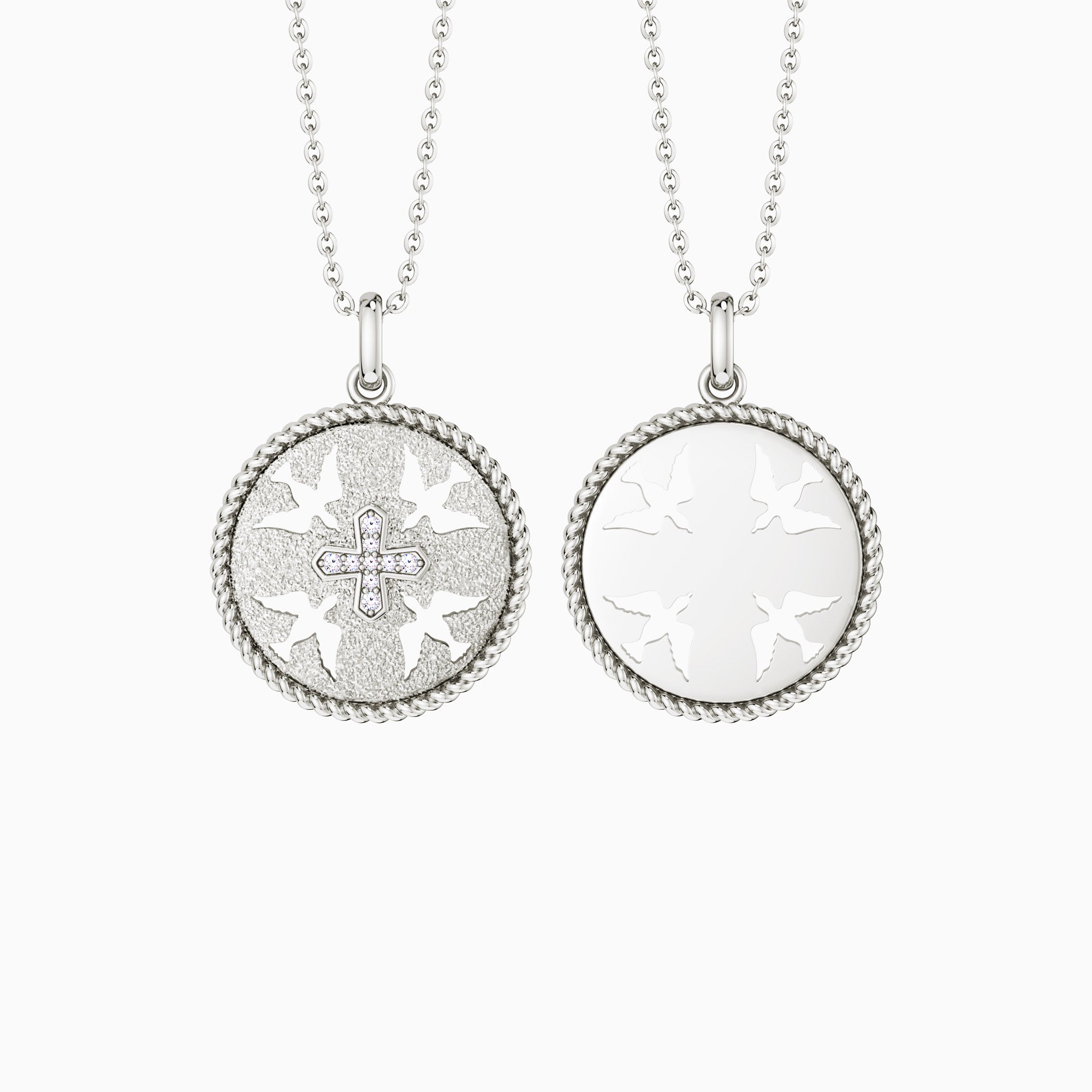 Boundless Love Cut-Out Doves Cross Medallion Necklace - vanimy