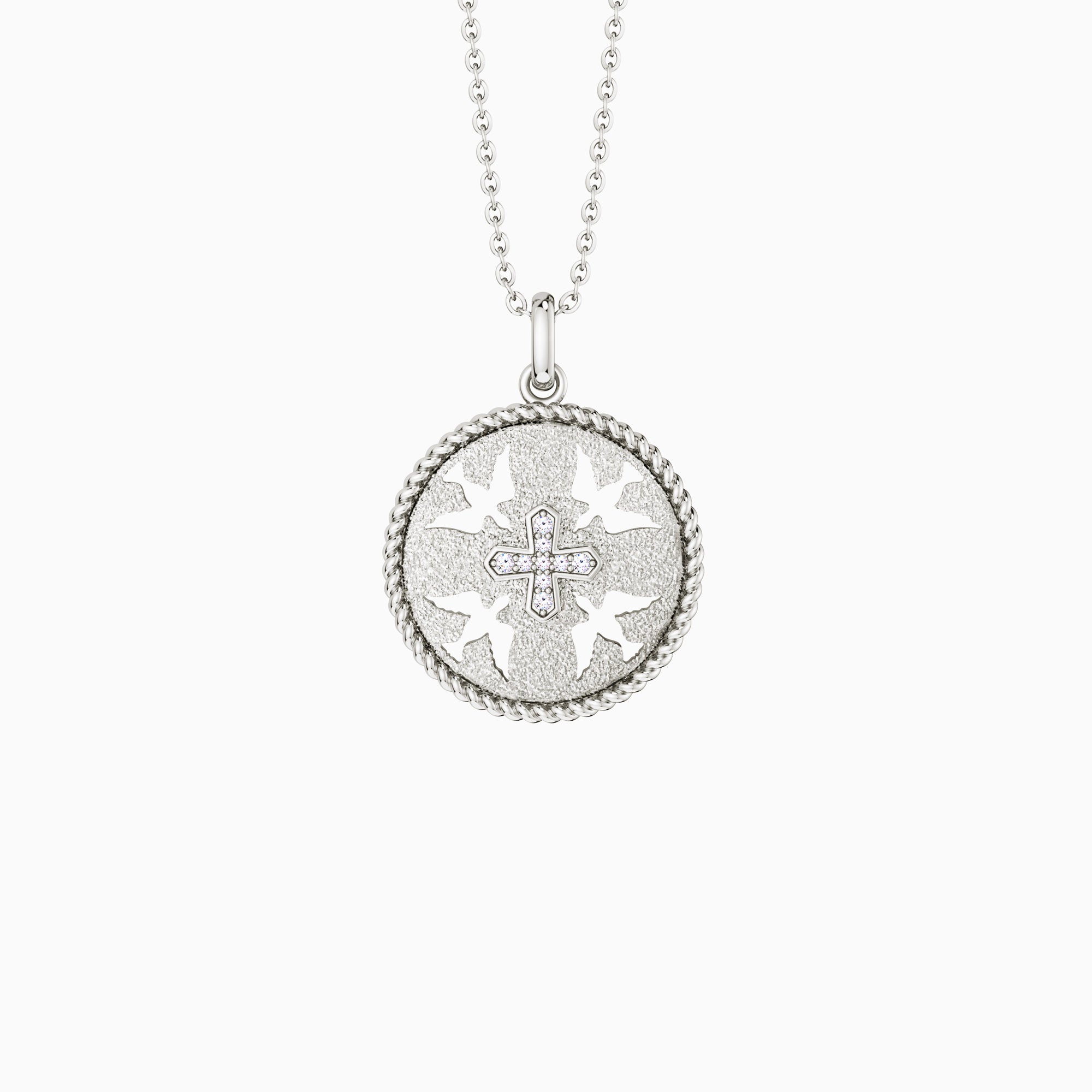 Boundless Love Cut-Out Doves Cross Medallion Necklace - vanimy