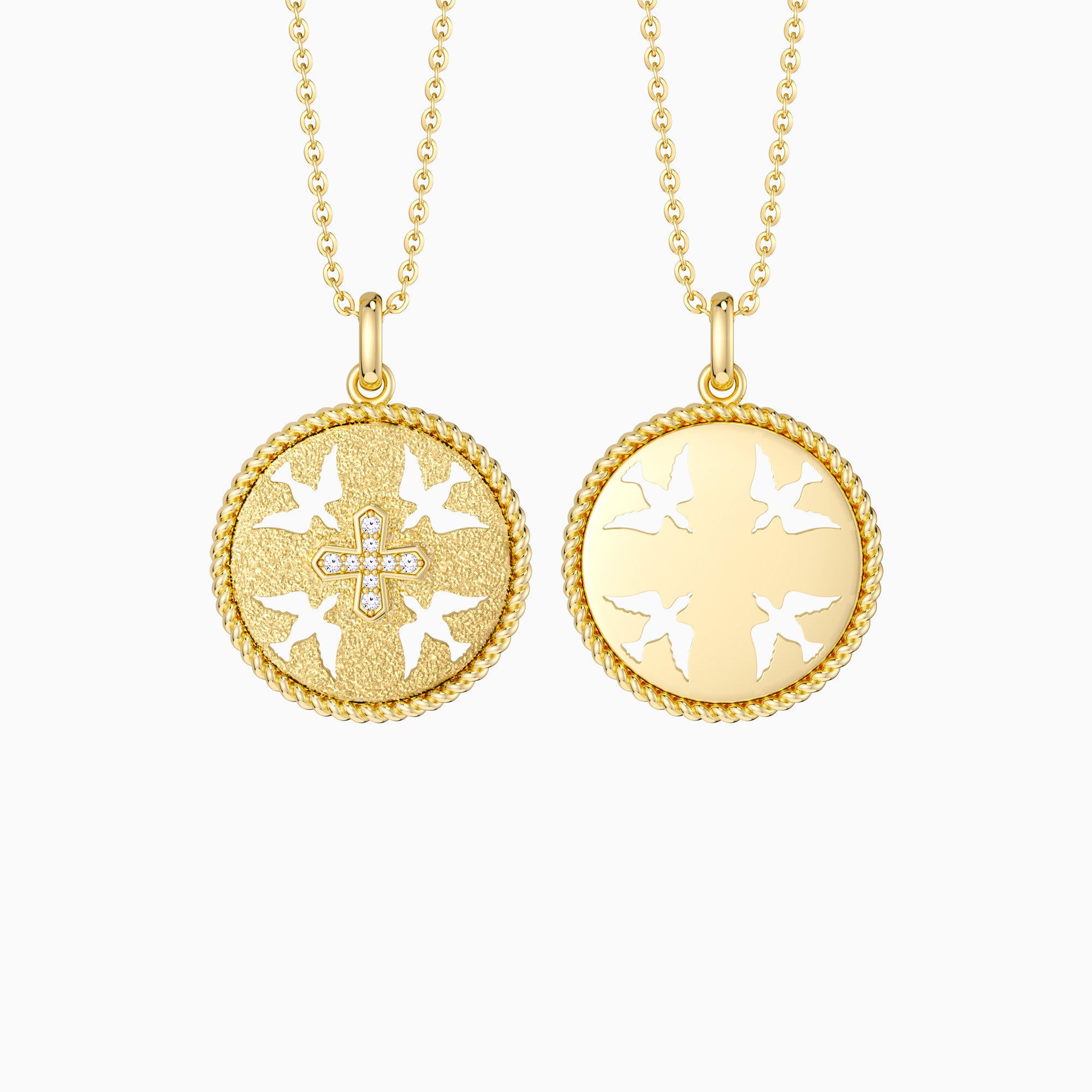Boundless Love Cut-Out Doves Cross Medallion Necklace - vanimy