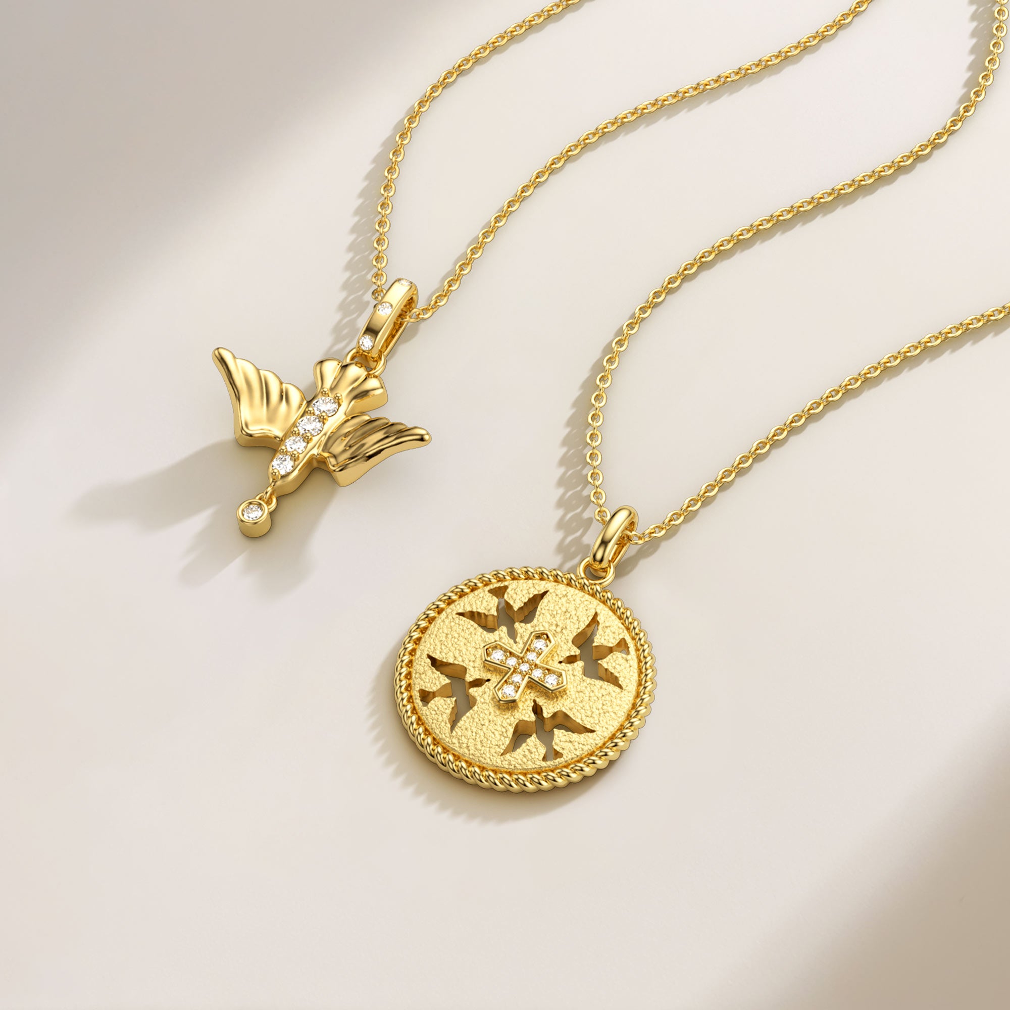Boundless Love Cut-Out Doves Cross Medallion Necklace - vanimy