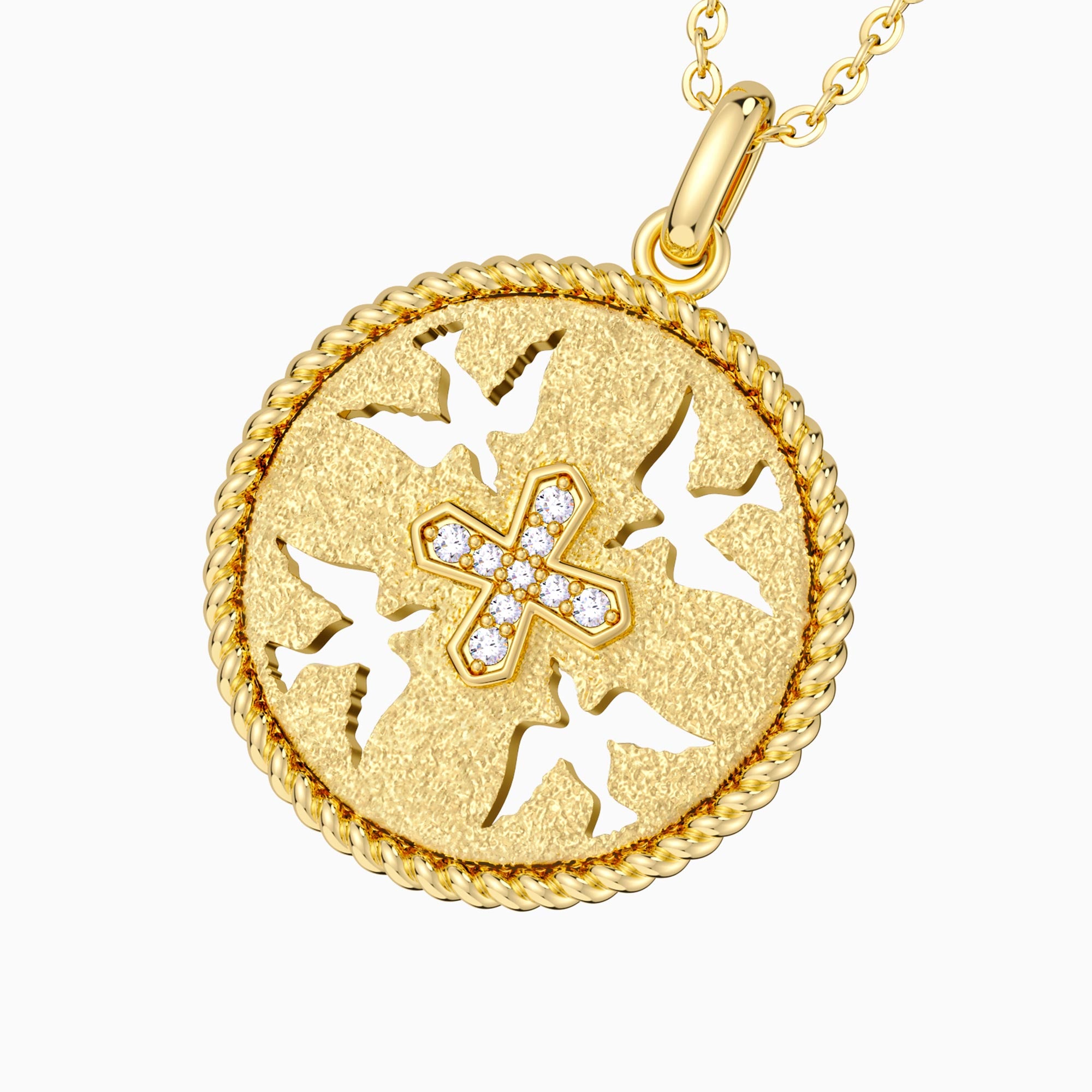 Boundless Love Cut-Out Doves Cross Medallion Necklace - vanimy