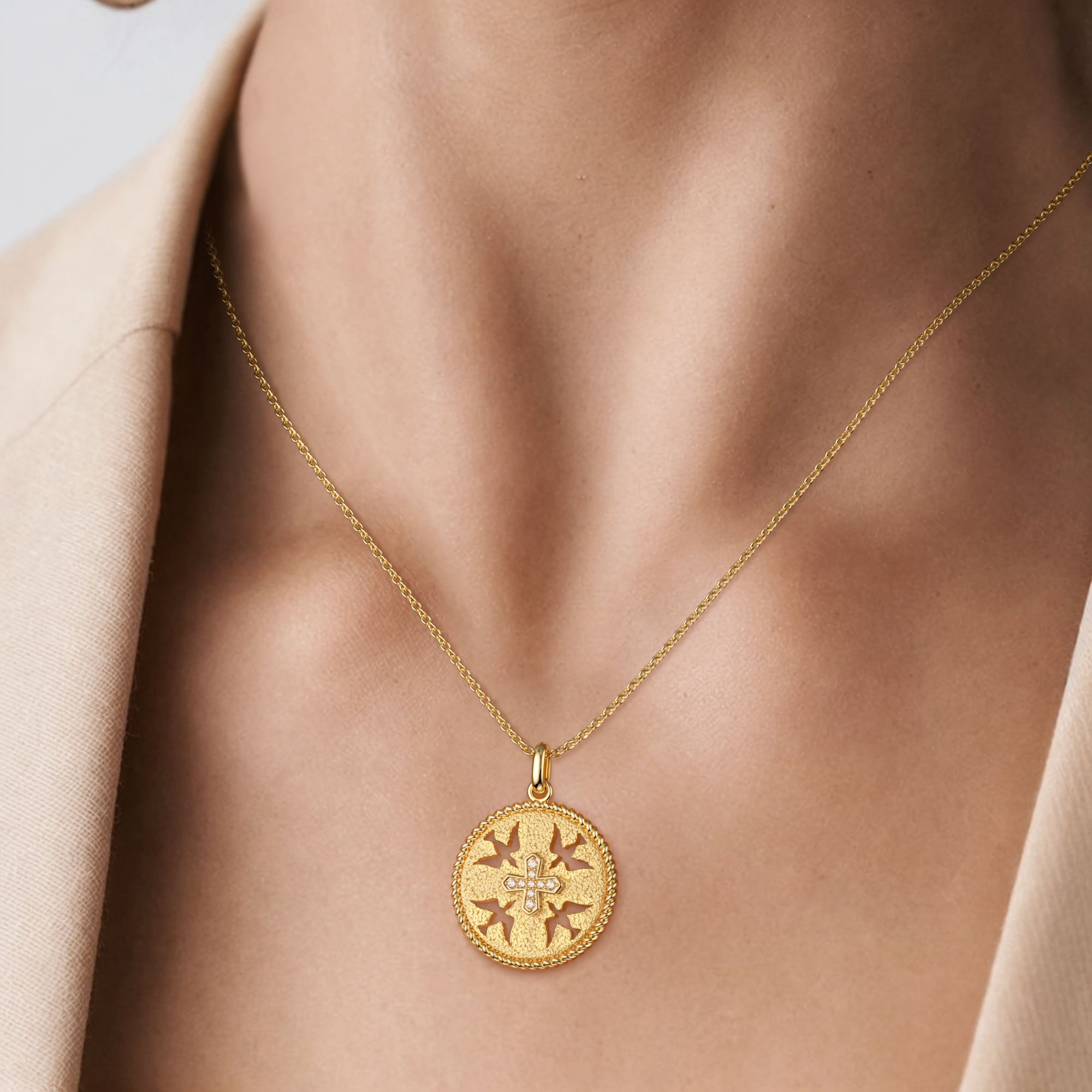 Boundless Love Cut-Out Doves Cross Medallion Necklace - vanimy