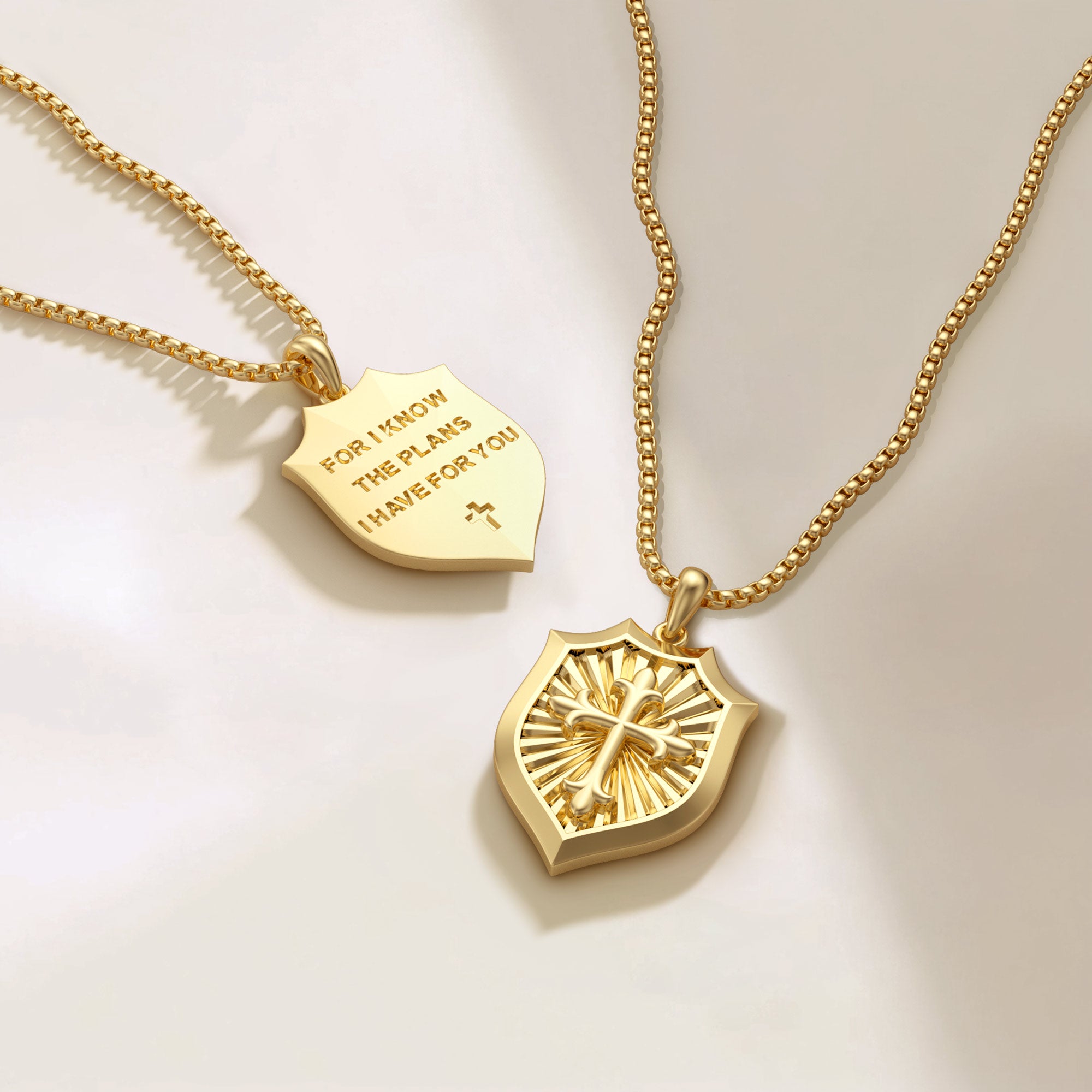 Radiant Shield Cross Protection Pendant Medallion Necklace - vanimy