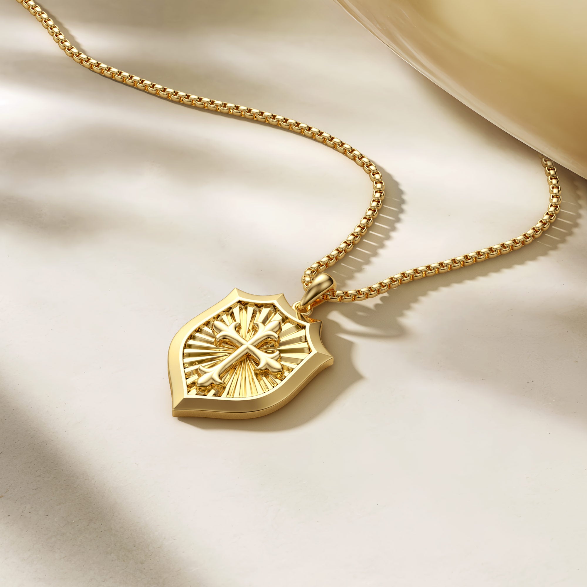 Radiant Shield Cross Protection Pendant Medallion Necklace - vanimy