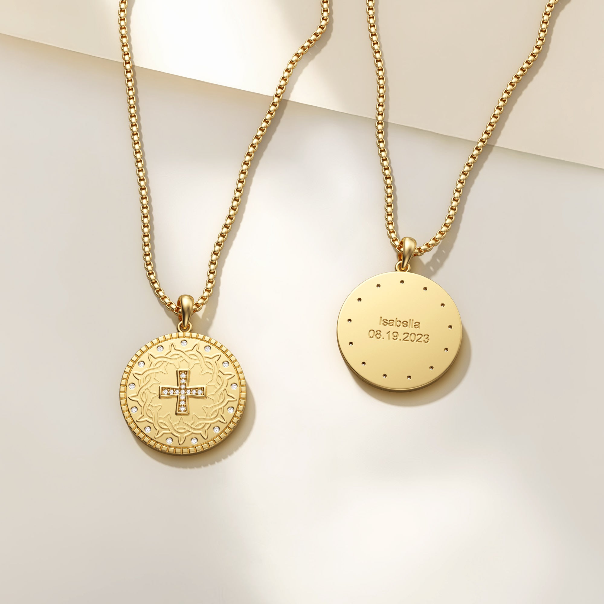 Personalized Cross Crown of Thorns Medallion Necklace - vanimy
