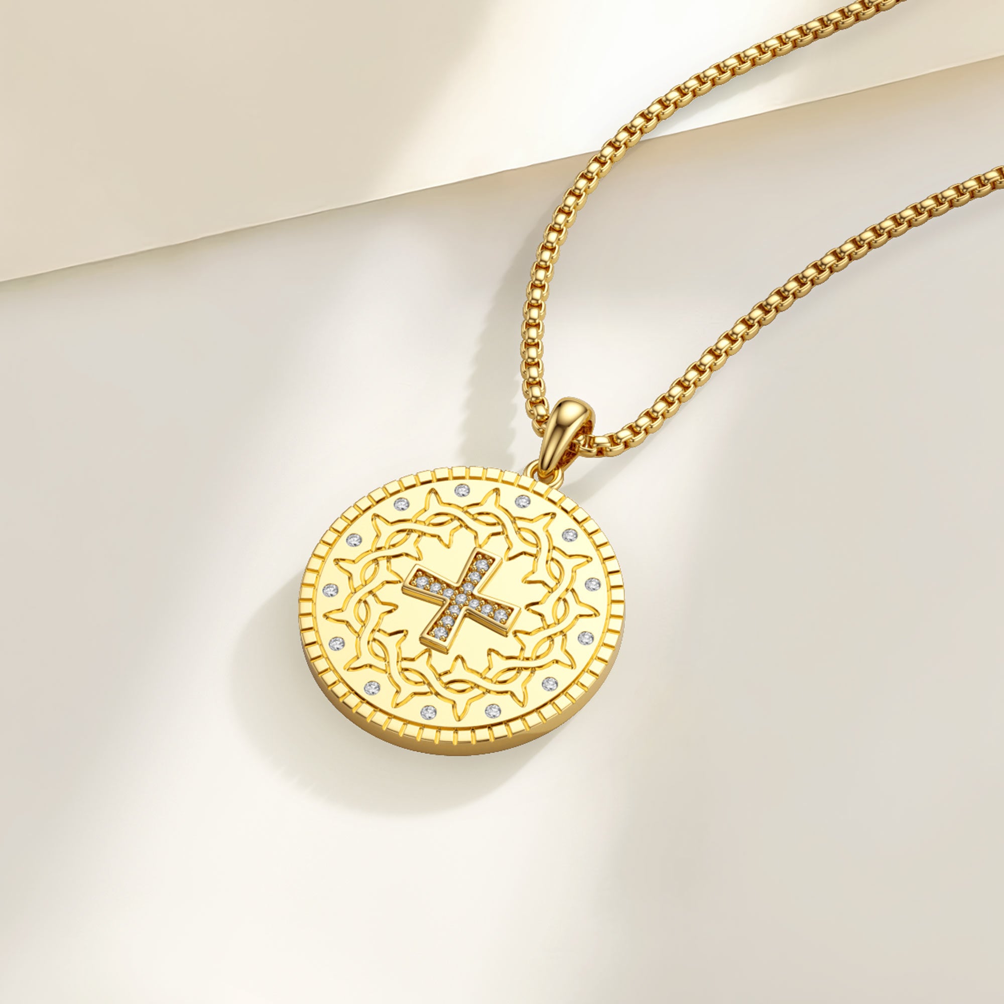 Cross Crown of Thorns Medallion Necklace - vanimy