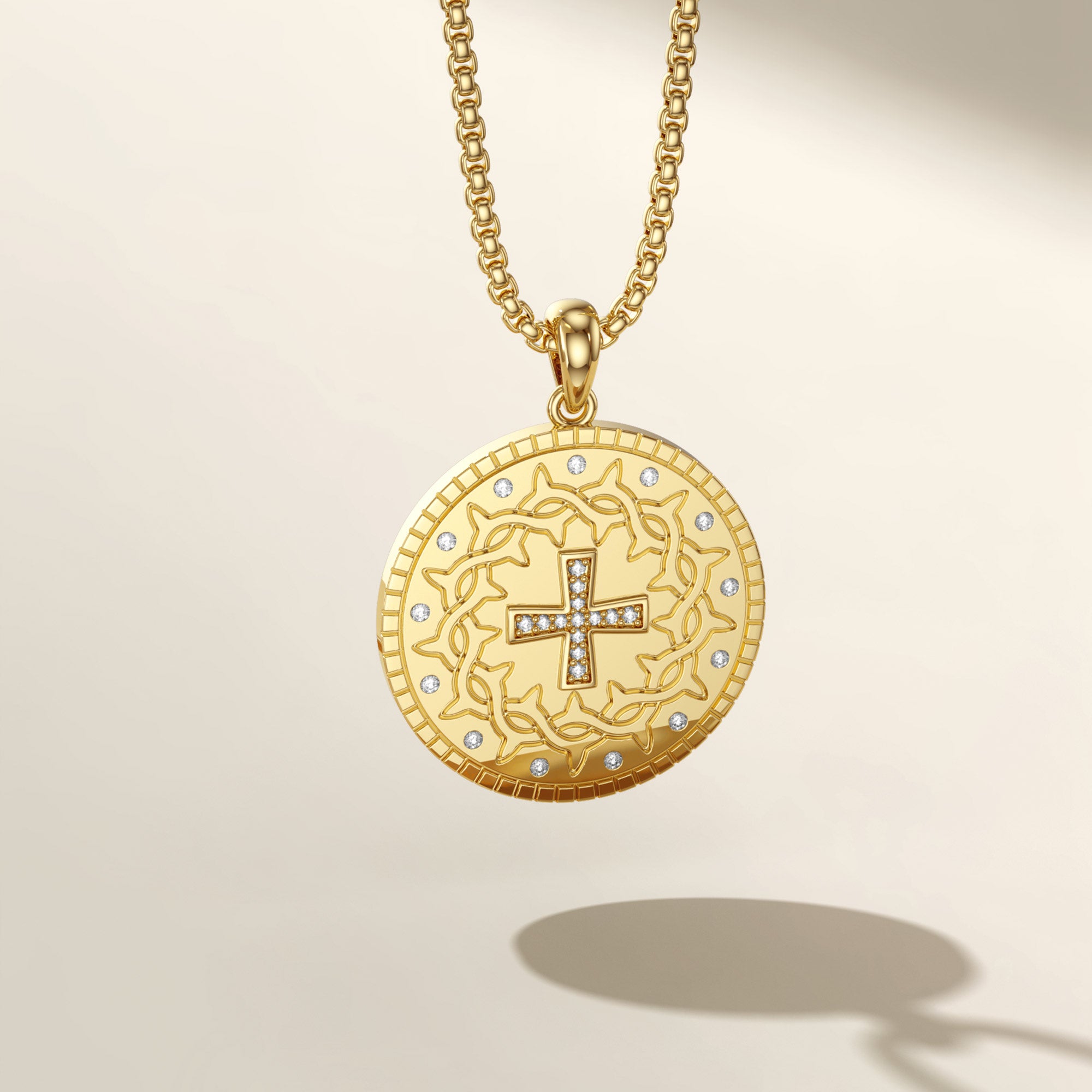Personalized Cross Crown of Thorns Medallion Necklace - vanimy