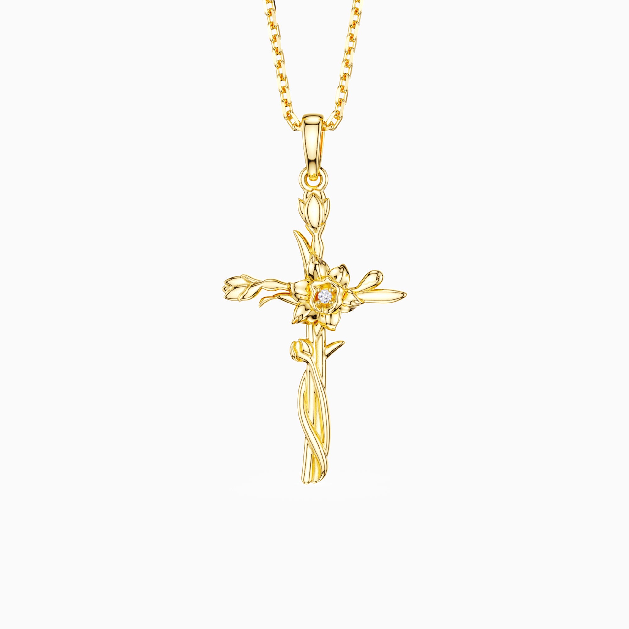 White Bling Flower Prayer Cross Crystal Pendant Necklace - Holiday Gift