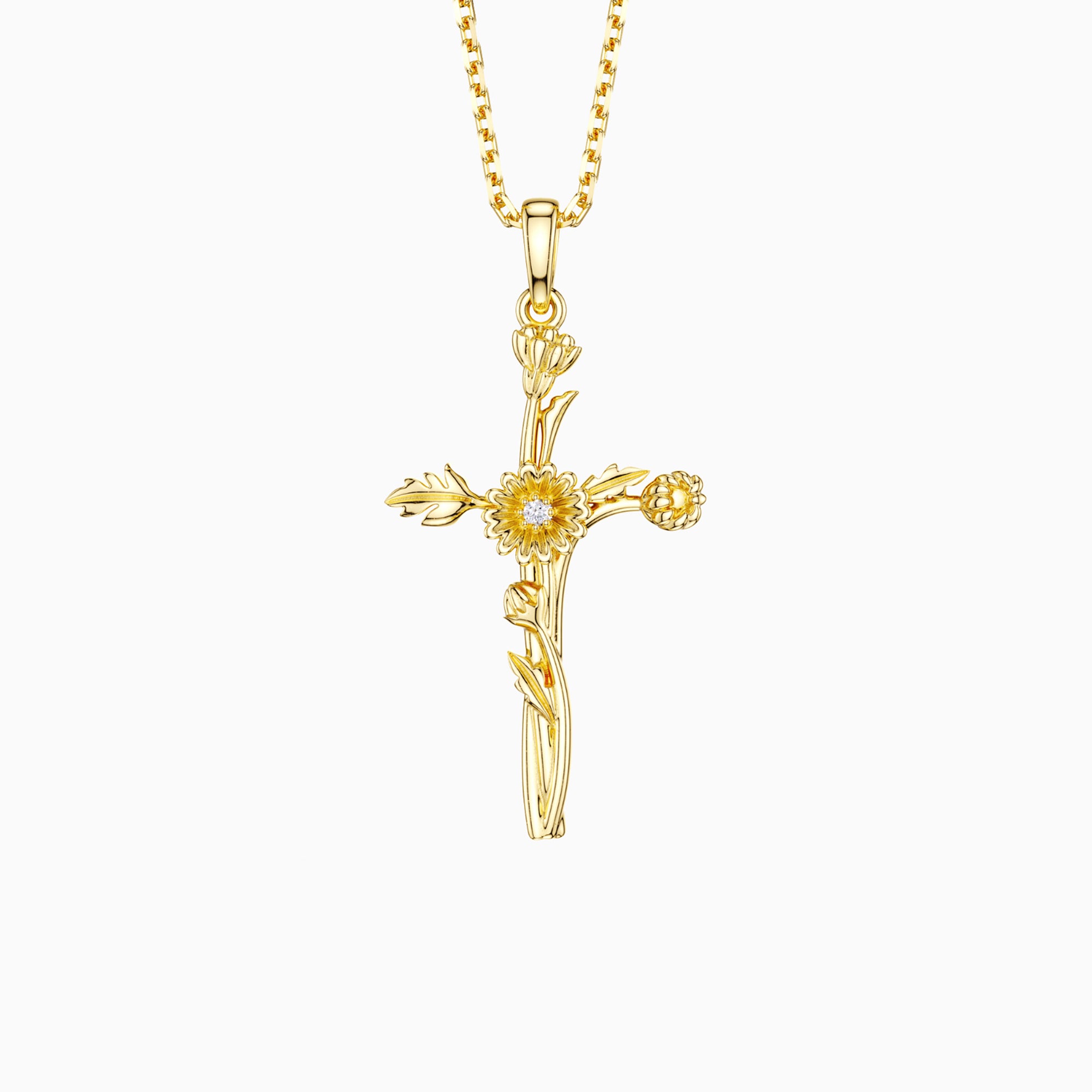 Collier de fleurs de naissance avec croix florale et marguerite d'avril
