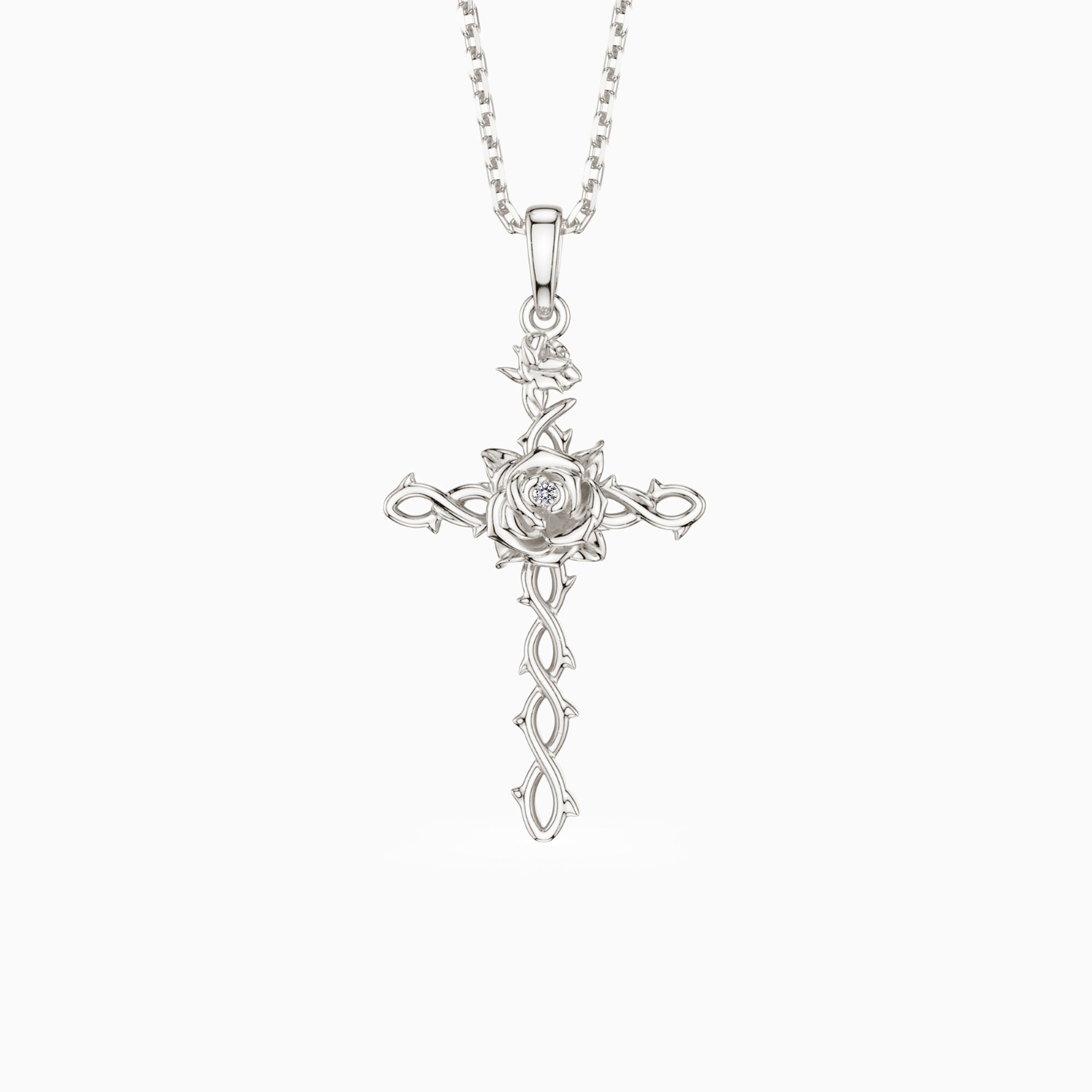 Collier de fleur de naissance avec croix florale et rose de juin