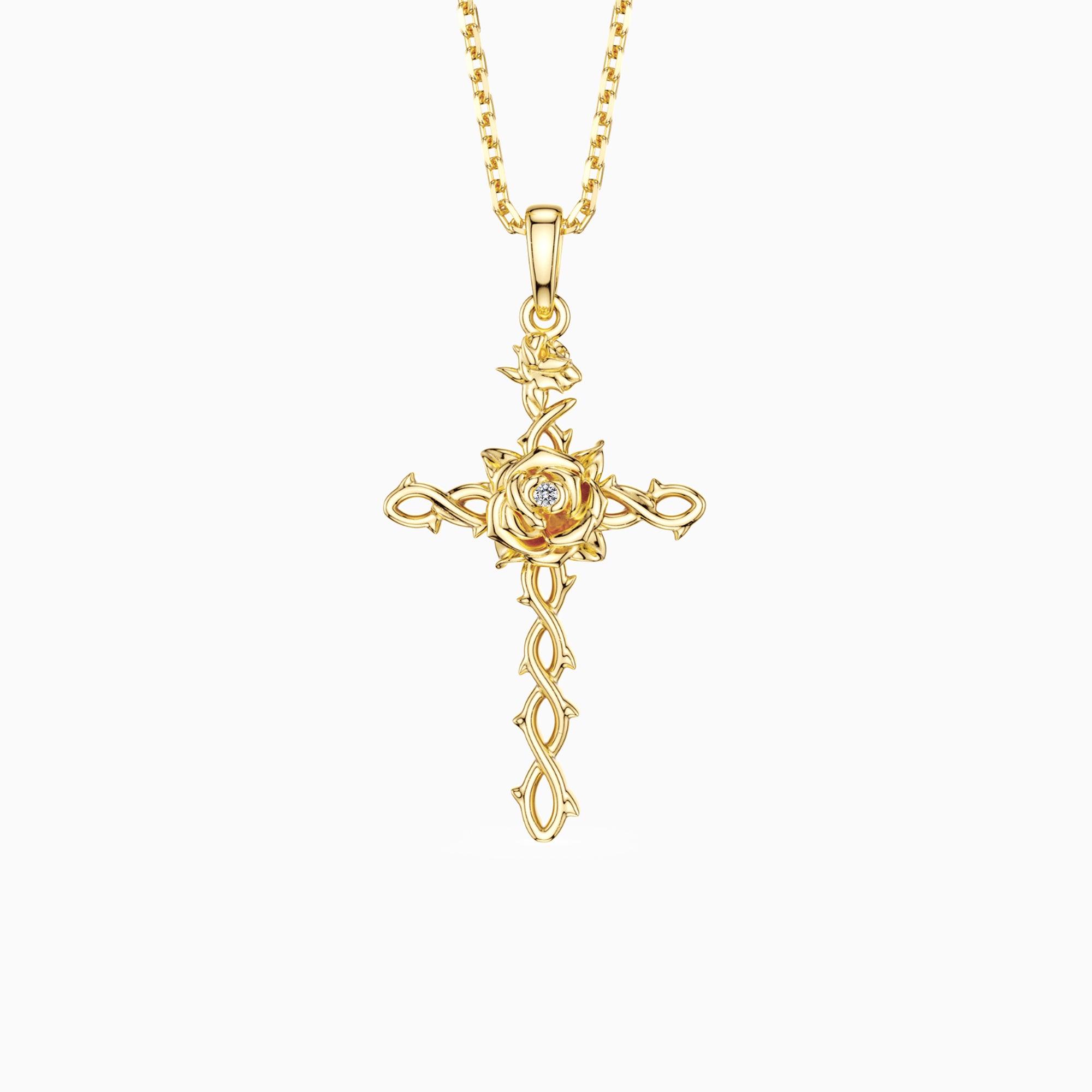 Collier de fleur de naissance avec croix florale et rose de juin
