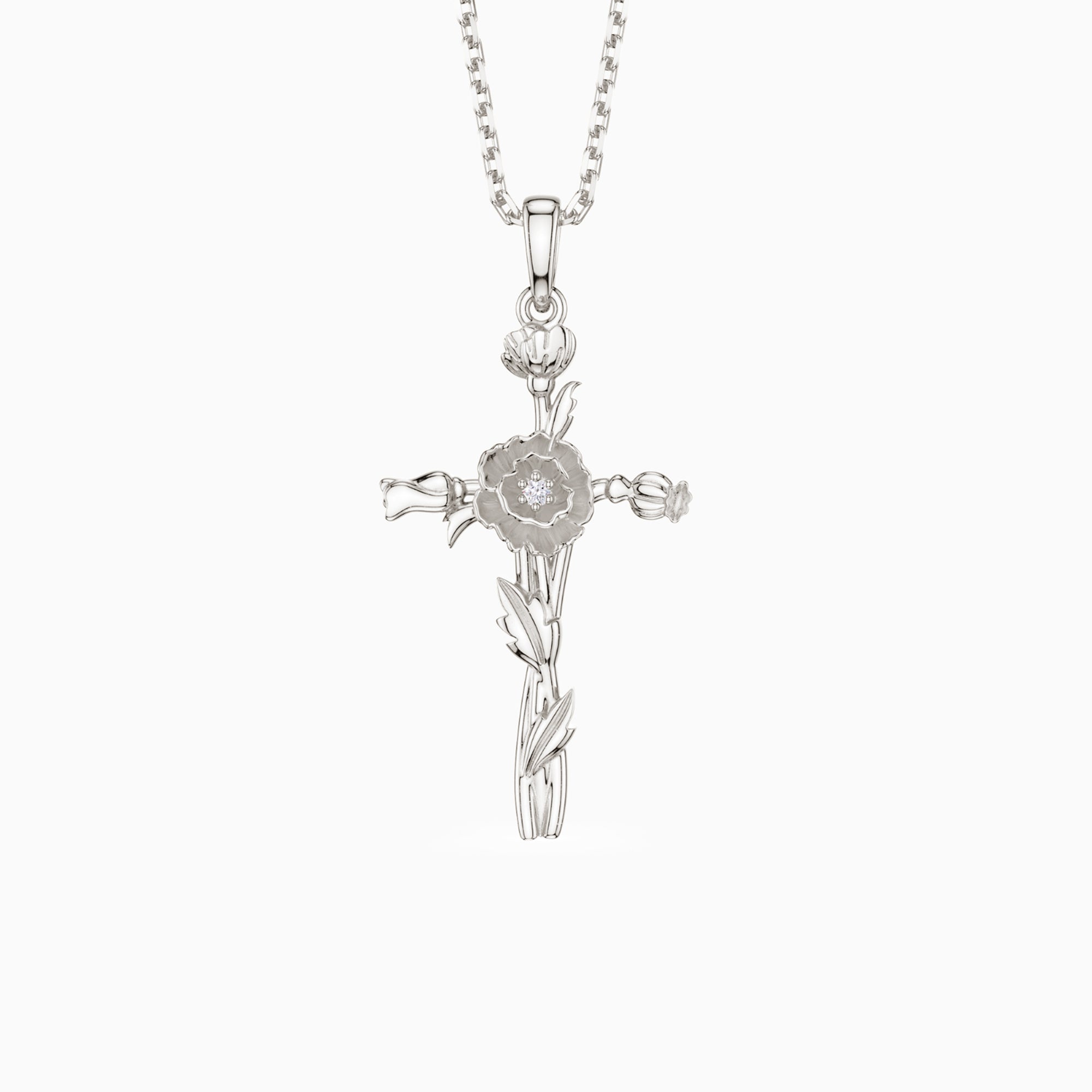 Collier de fleur de naissance avec croix florale et coquelicot d'août