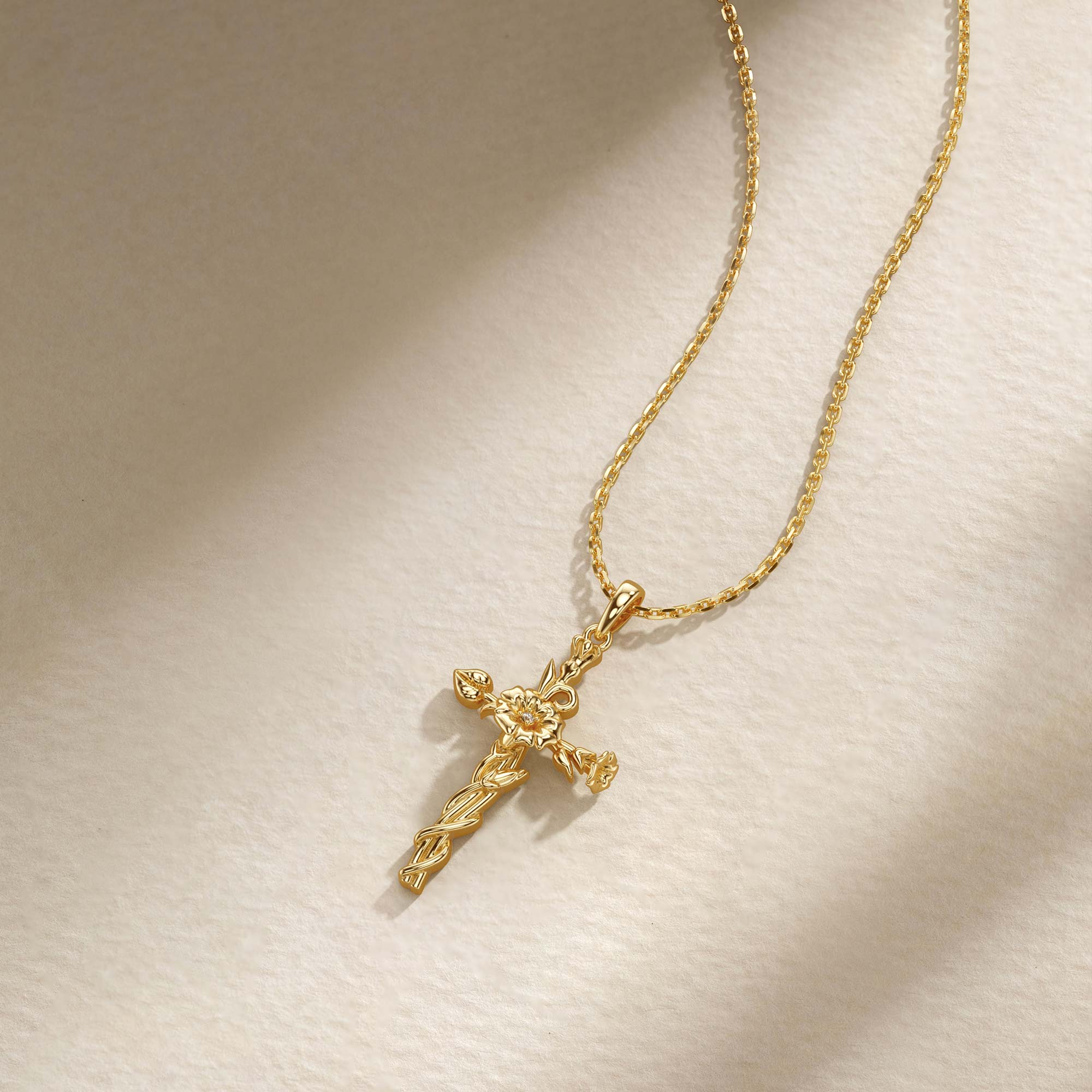 Collier de fleurs de naissance avec croix florale et gloire du matin de septembre