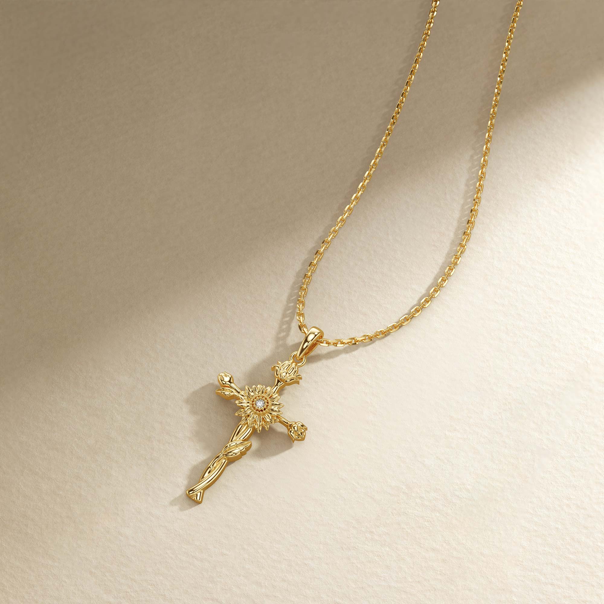Floral Cross November Sunflower Birth Flower Necklace