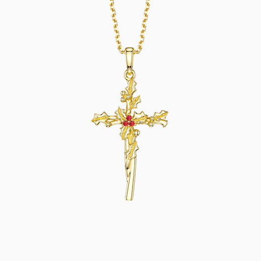 Floral Cross December Holly Birth Flower Necklace