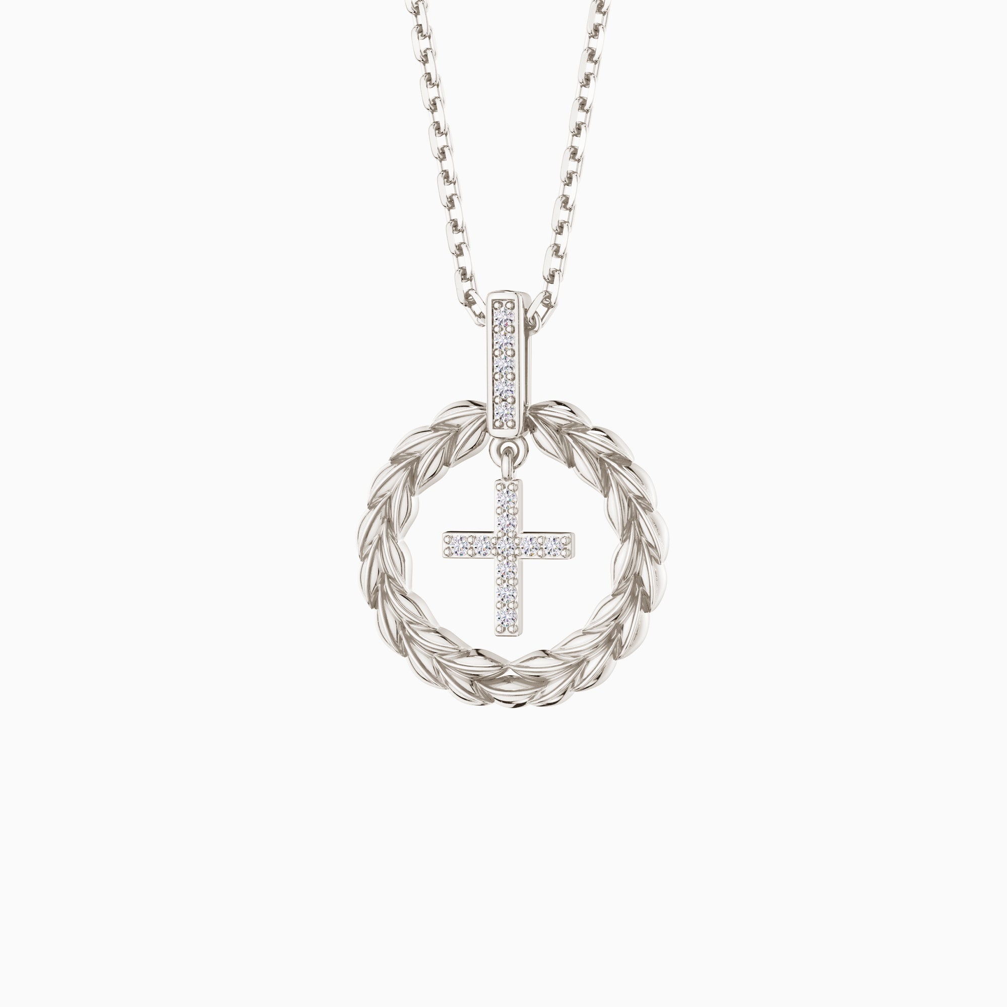 Collier avec pendentif en forme de croix et couronne de blé