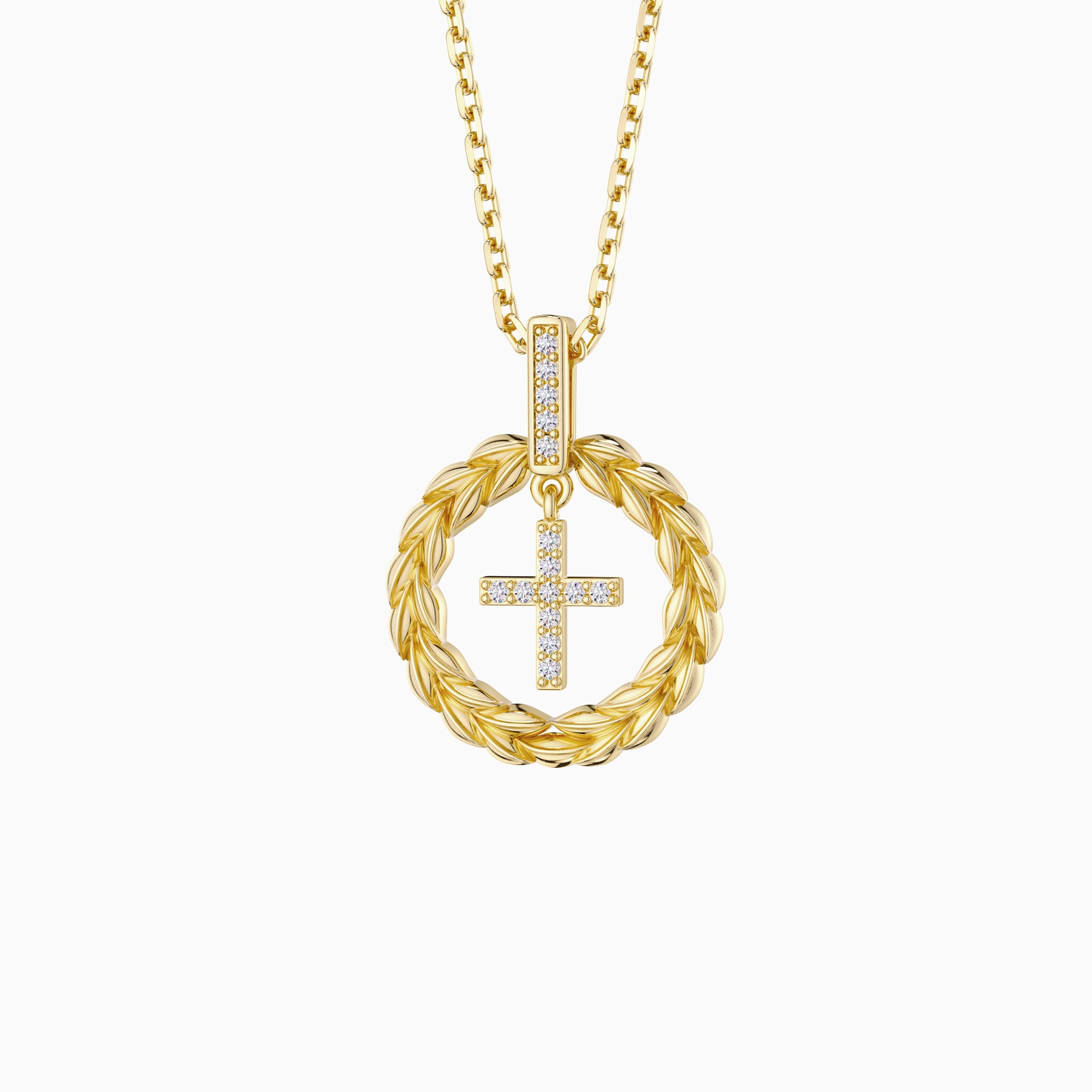 Collier avec pendentif en forme de croix et couronne de blé