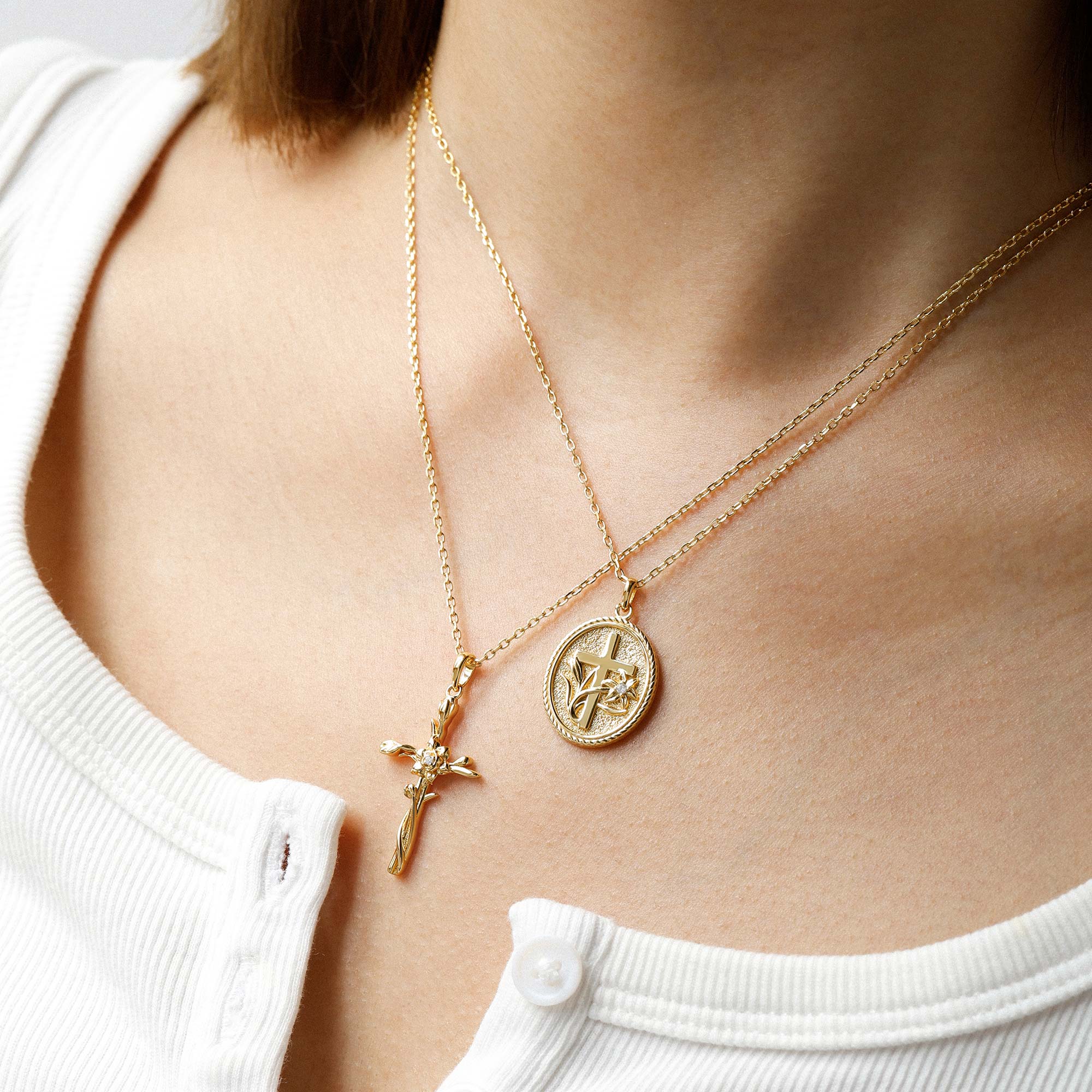 Personalized Madonna Lily Cross Medallion Necklace