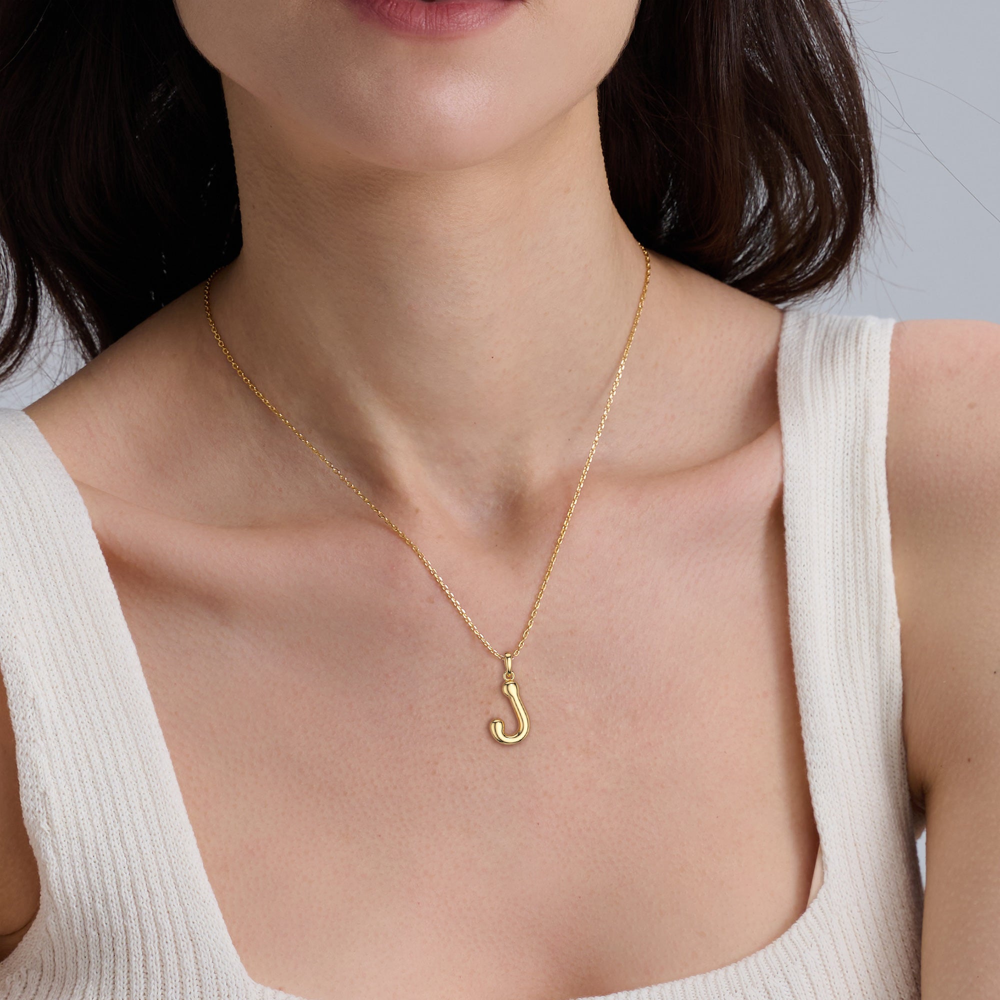 Bubble Initial Letter J Pendant Necklace