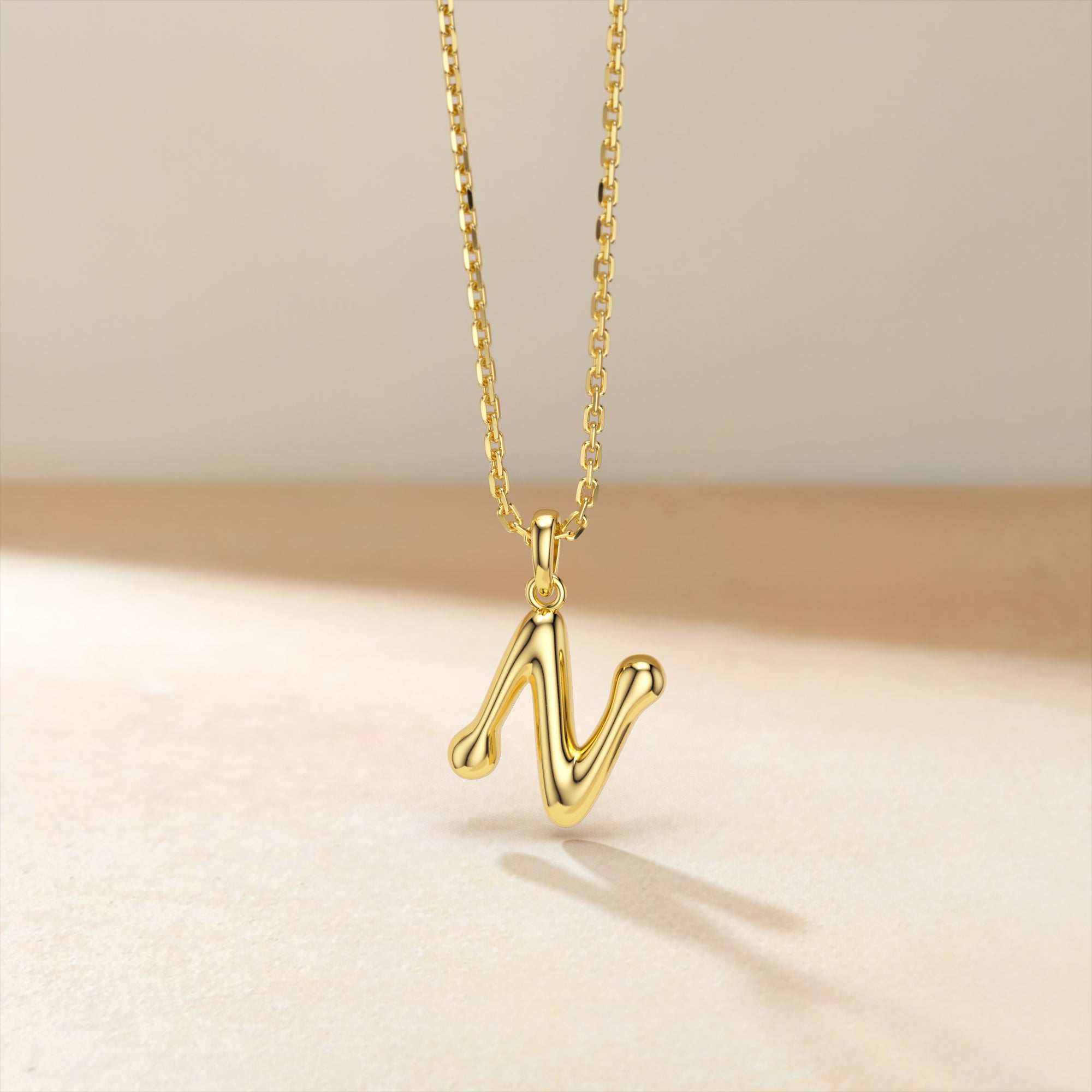 Bubble Initial Letter N Pendant Necklace