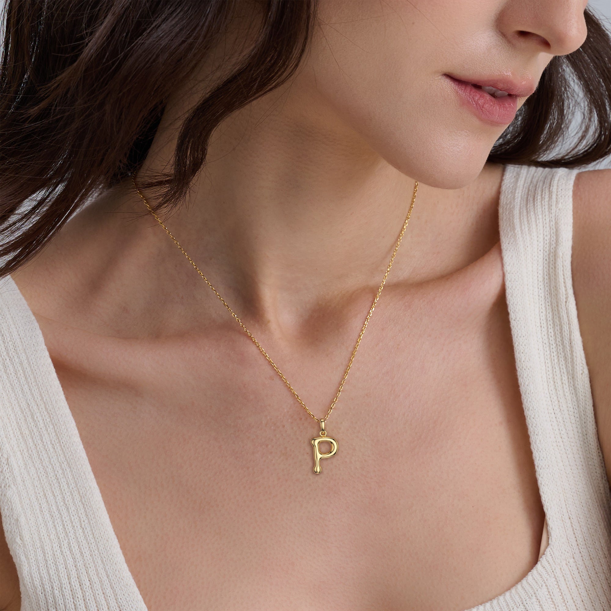 Bubble Initial Letter P Pendant Necklace