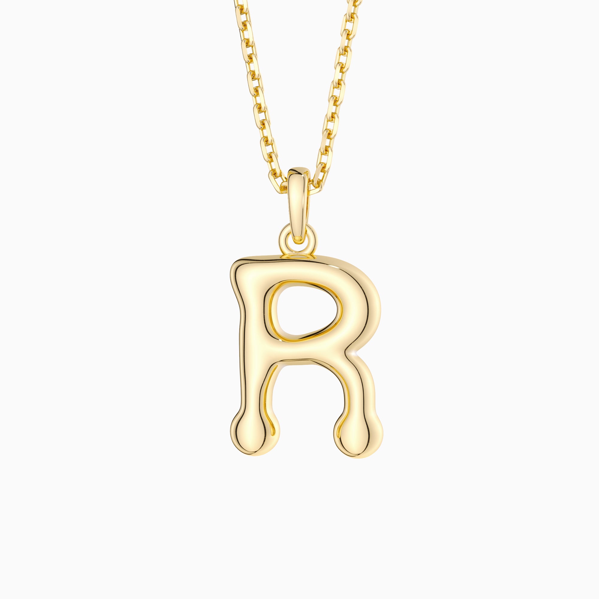 Bubble Initial Letter R Pendant Necklace